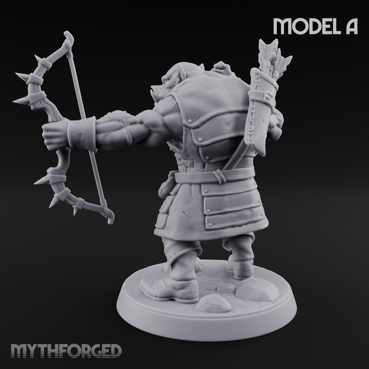Snarling Bow Drawing Pig Orc Archer A Miniature for Dungeons and Dragons, Pathfinder or other TTRPGs
