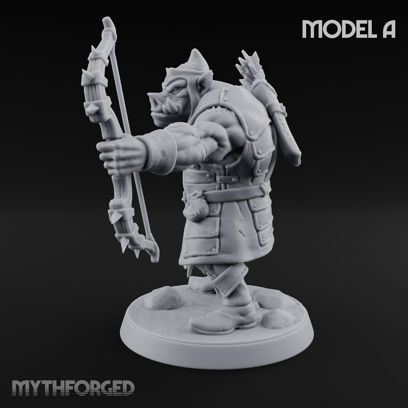 Snarling Bow Drawing Pig Orc Archer A Miniature for Dungeons and Dragons, Pathfinder or other TTRPGs