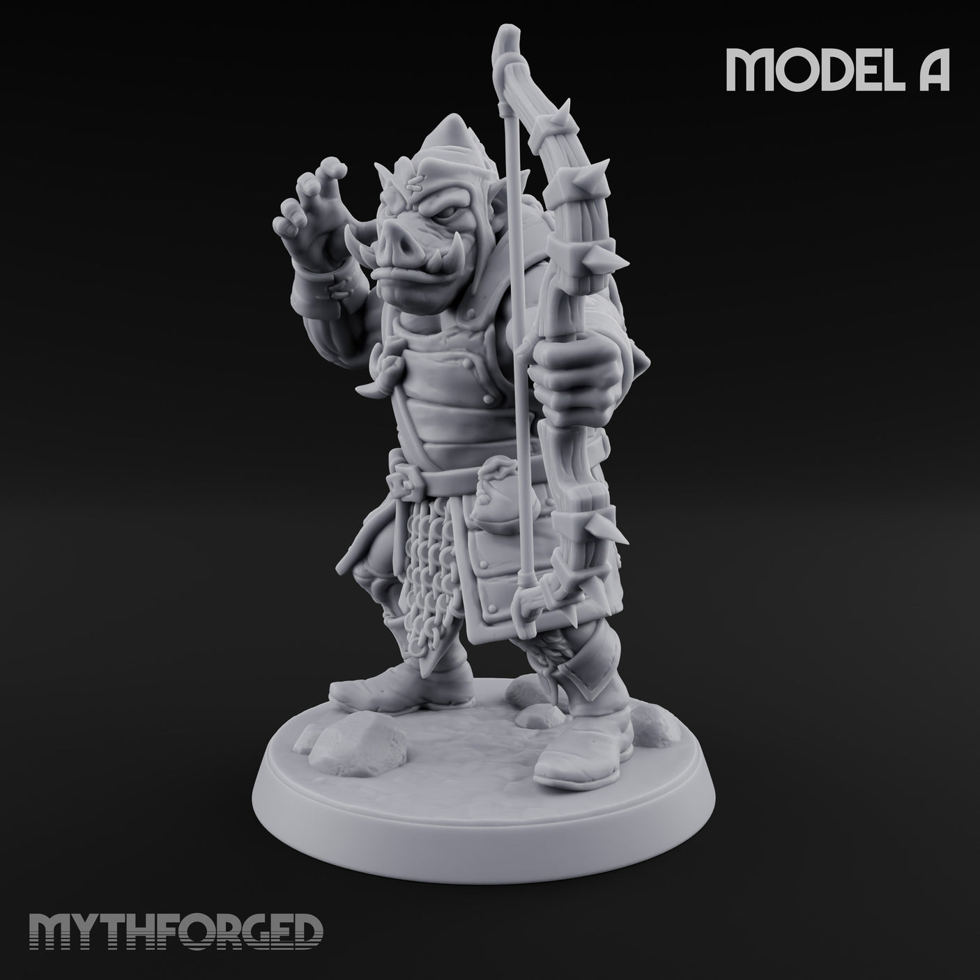 Snarling Bow Drawing Pig Orc Archer A Miniature for Dungeons and Dragons, Pathfinder or other TTRPGs