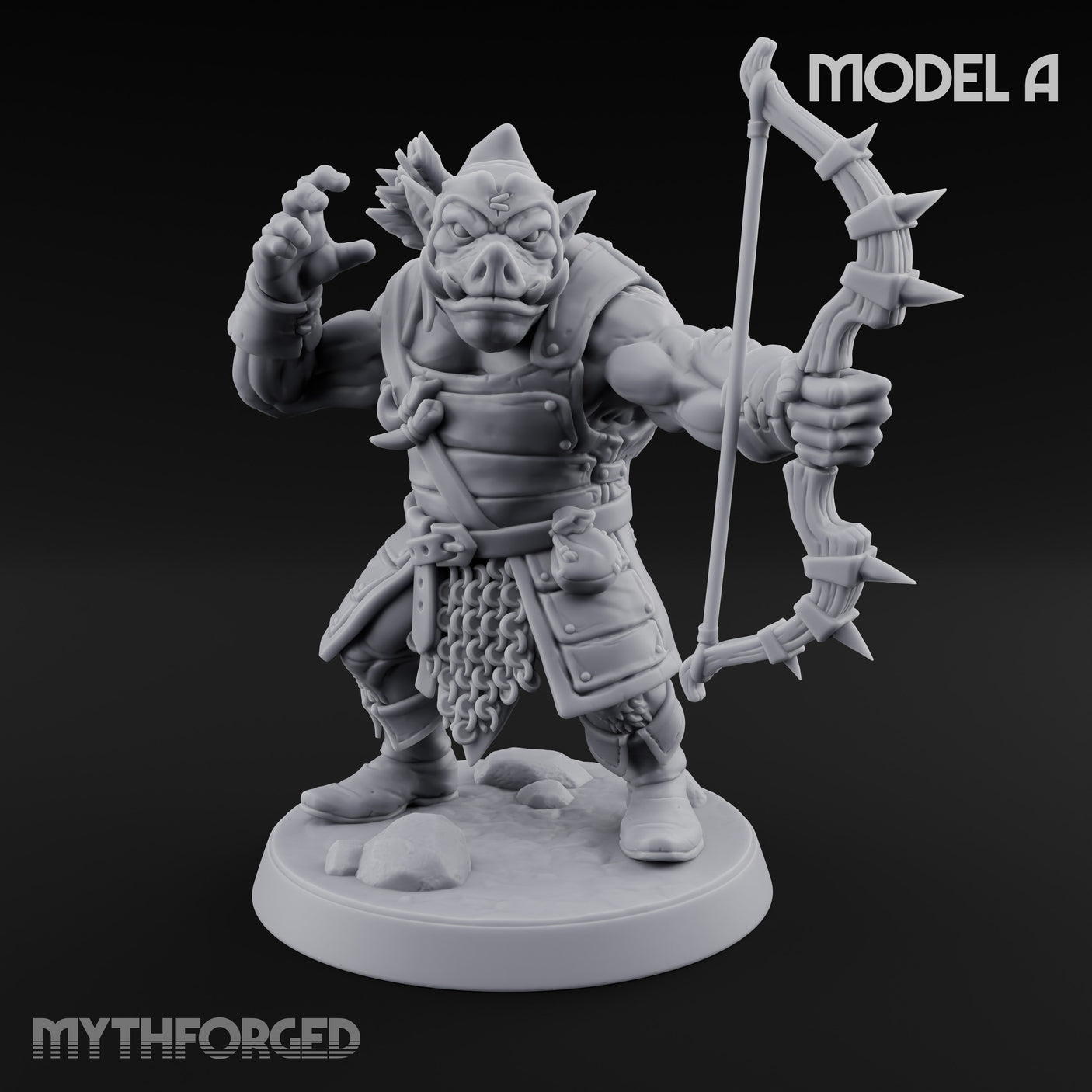 Snarling Bow Drawing Pig Orc Archer A Miniature for Dungeons and Dragons, Pathfinder or other TTRPGs