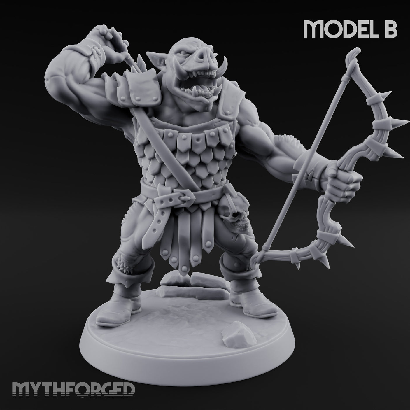Snarling Bow Drawing Pig Orc Archer B Miniature for Dungeons and Dragons, Pathfinder or other TTRPGs