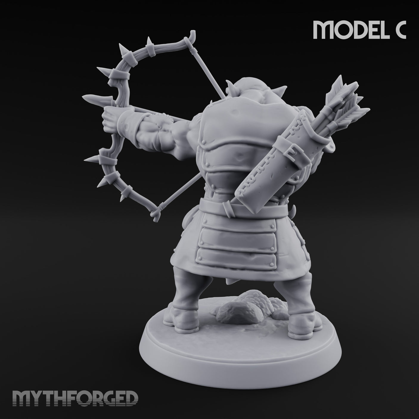 Snarling Bow Drawing Pig Orc Archer C Miniature for Dungeons and Dragons, Pathfinder or other TTRPGs