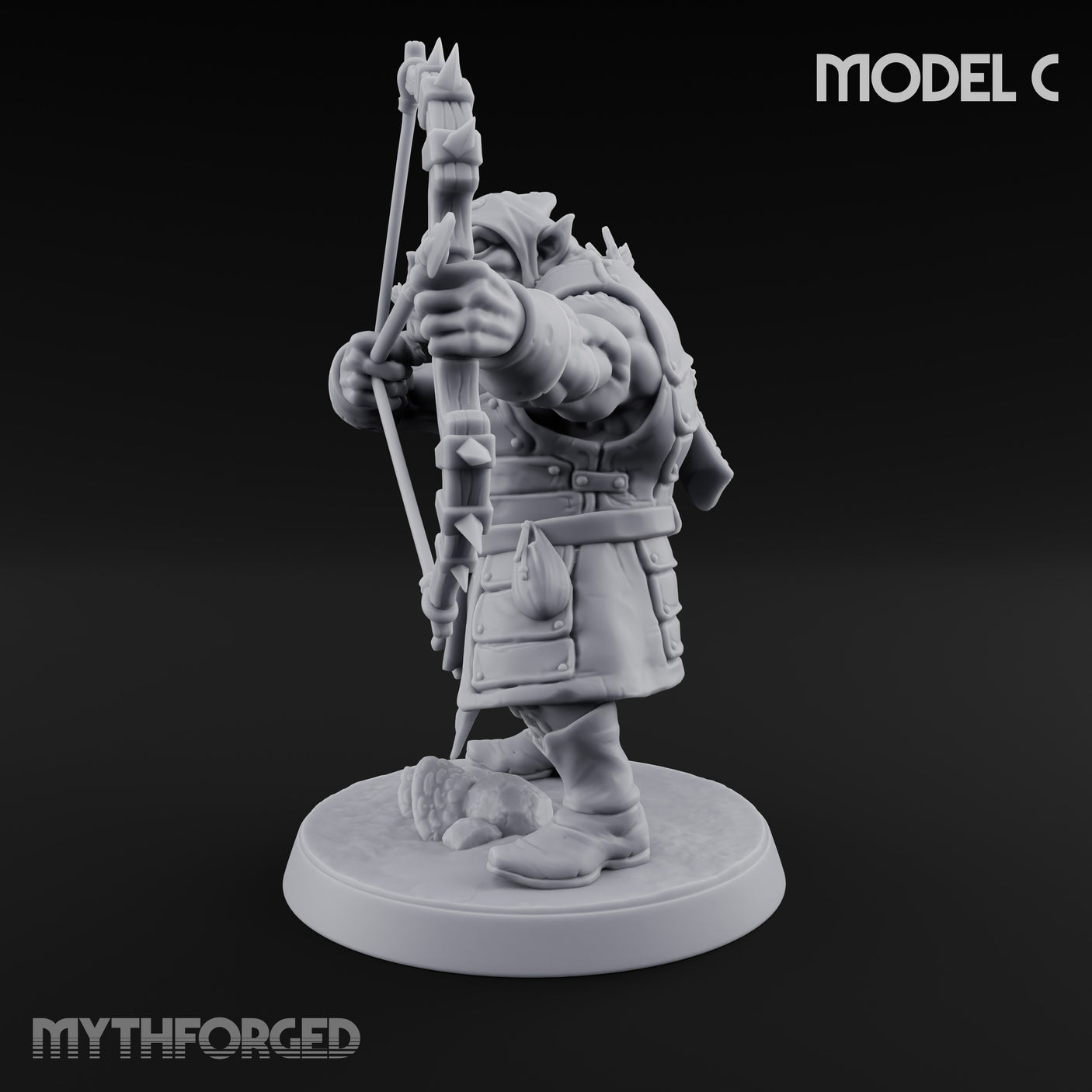 Snarling Bow Drawing Pig Orc Archer C Miniature for Dungeons and Dragons, Pathfinder or other TTRPGs