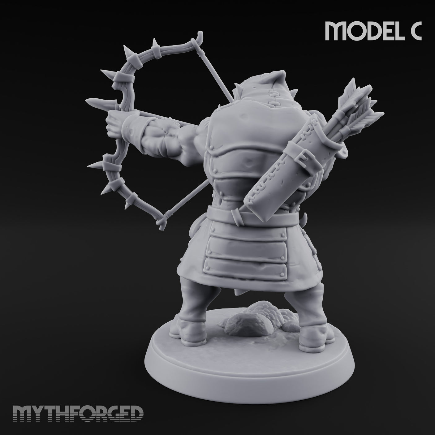 Snarling Bow Drawing Pig Orc Archer C Miniature for Dungeons and Dragons, Pathfinder or other TTRPGs