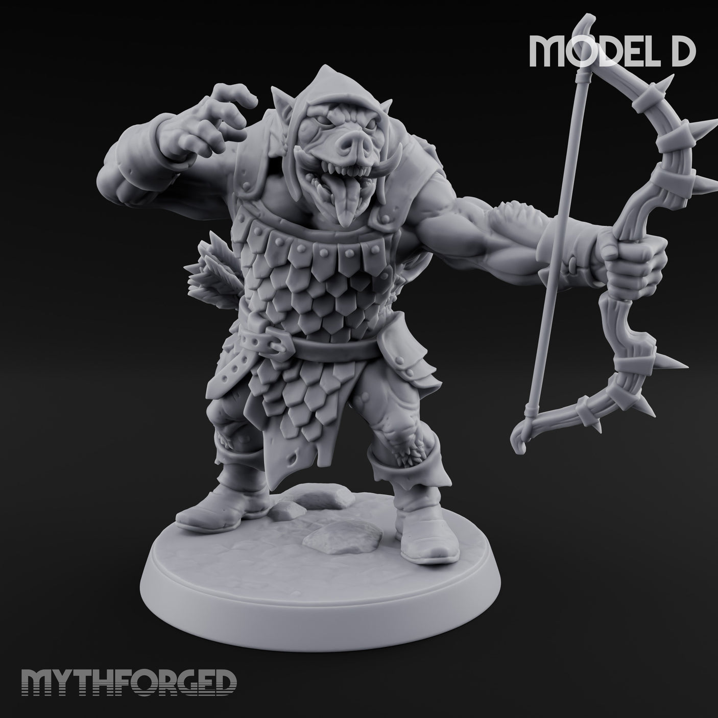 Snarling Bow Drawing Pig Orc Archer D Miniature for Dungeons and Dragons, Pathfinder or other TTRPGs