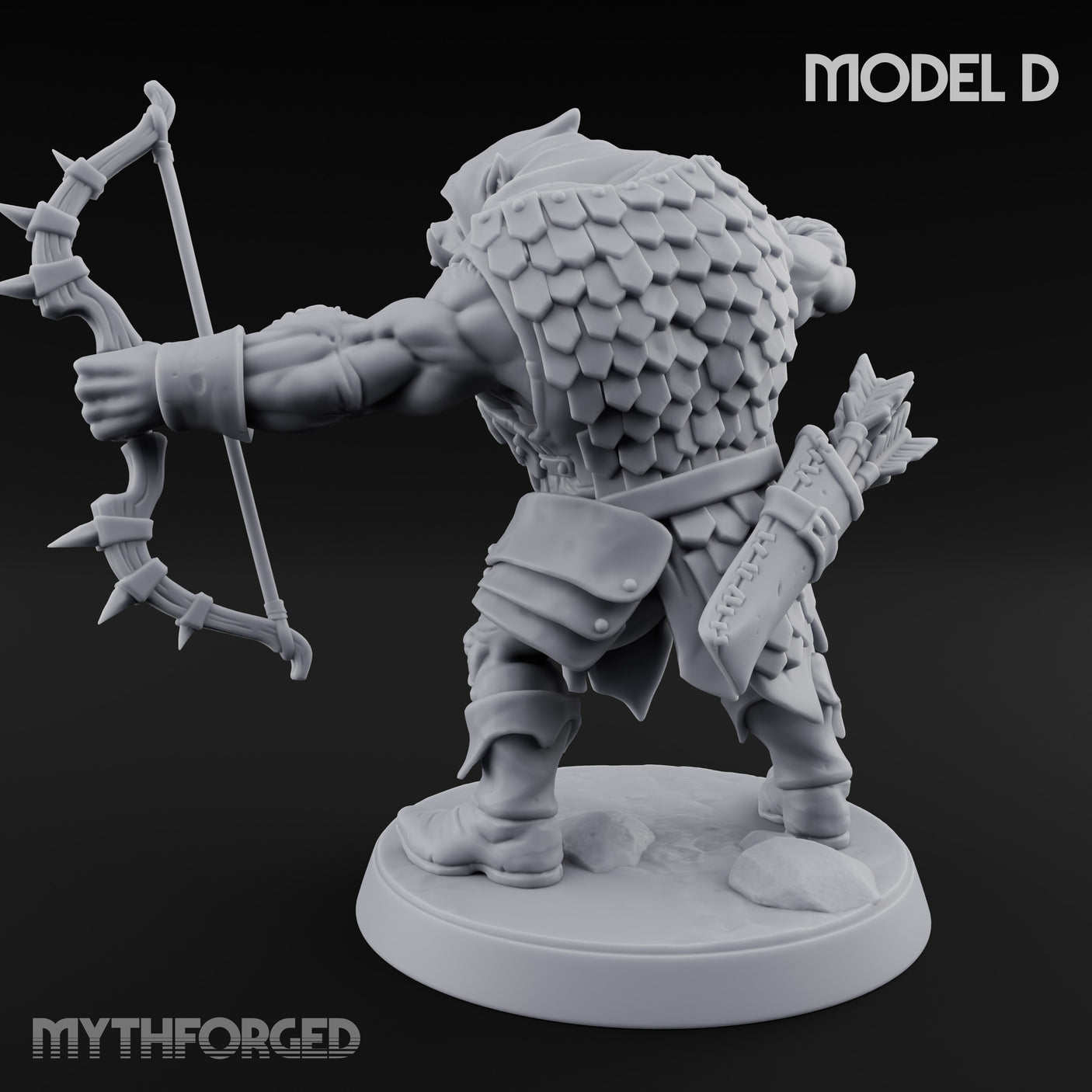 Snarling Bow Drawing Pig Orc Archer D Miniature for Dungeons and Dragons, Pathfinder or other TTRPGs