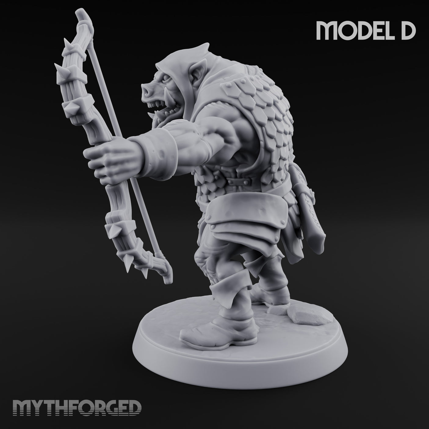 Snarling Bow Drawing Pig Orc Archer D Miniature for Dungeons and Dragons, Pathfinder or other TTRPGs