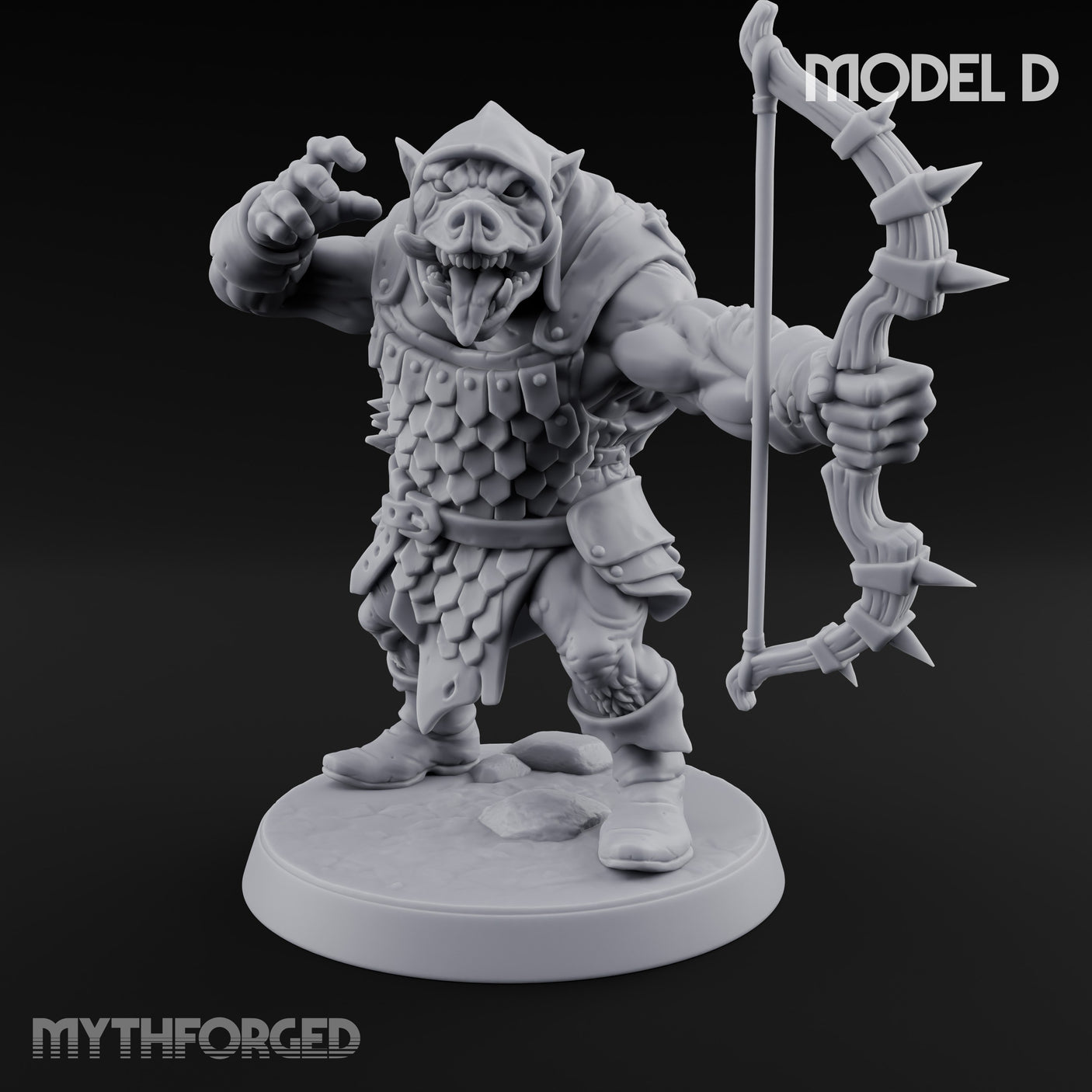 Snarling Bow Drawing Pig Orc Archer D Miniature for Dungeons and Dragons, Pathfinder or other TTRPGs
