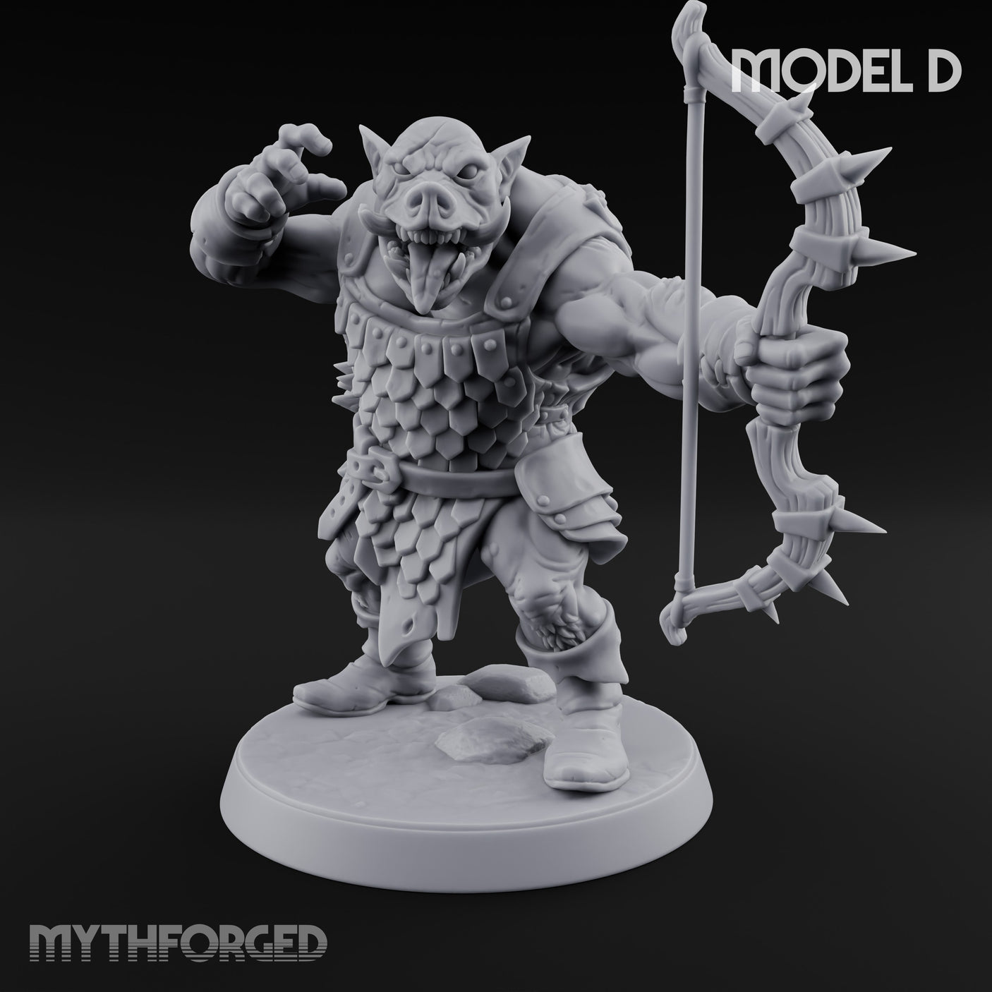 Snarling Bow Drawing Pig Orc Archer D Miniature for Dungeons and Dragons, Pathfinder or other TTRPGs