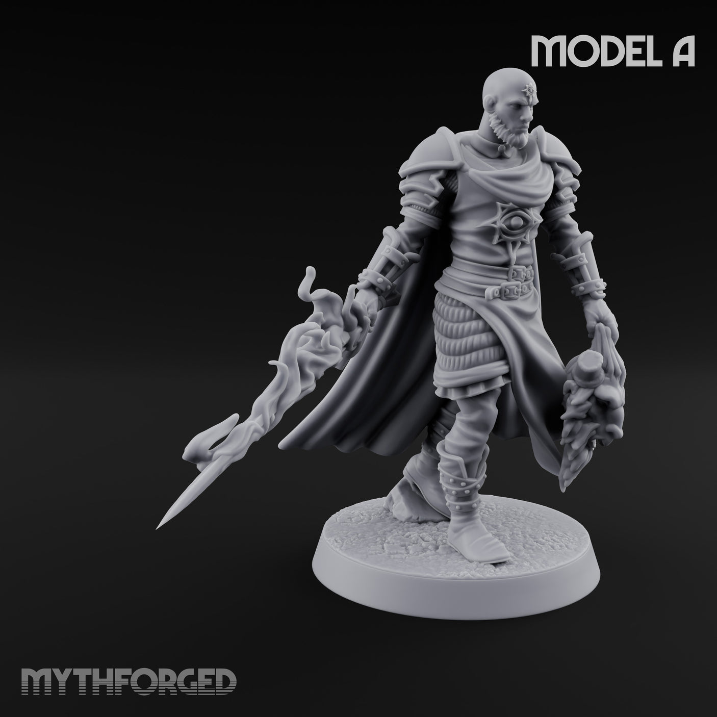 Soul Spear Wielding Human Ash Paladin A Miniature for Dungeons and Dragons, Pathfinder or other TTRPGs