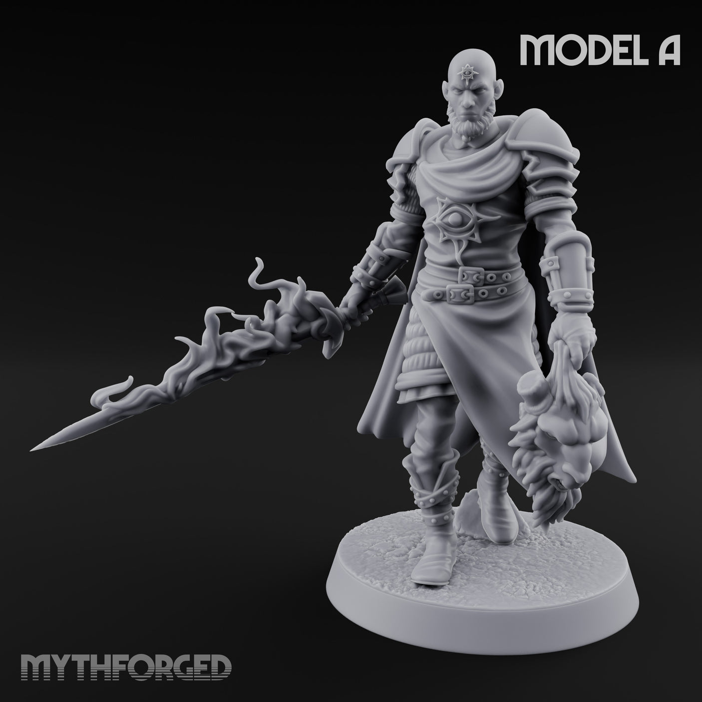 Soul Spear Wielding Human Ash Paladin A Miniature for Dungeons and Dragons, Pathfinder or other TTRPGs