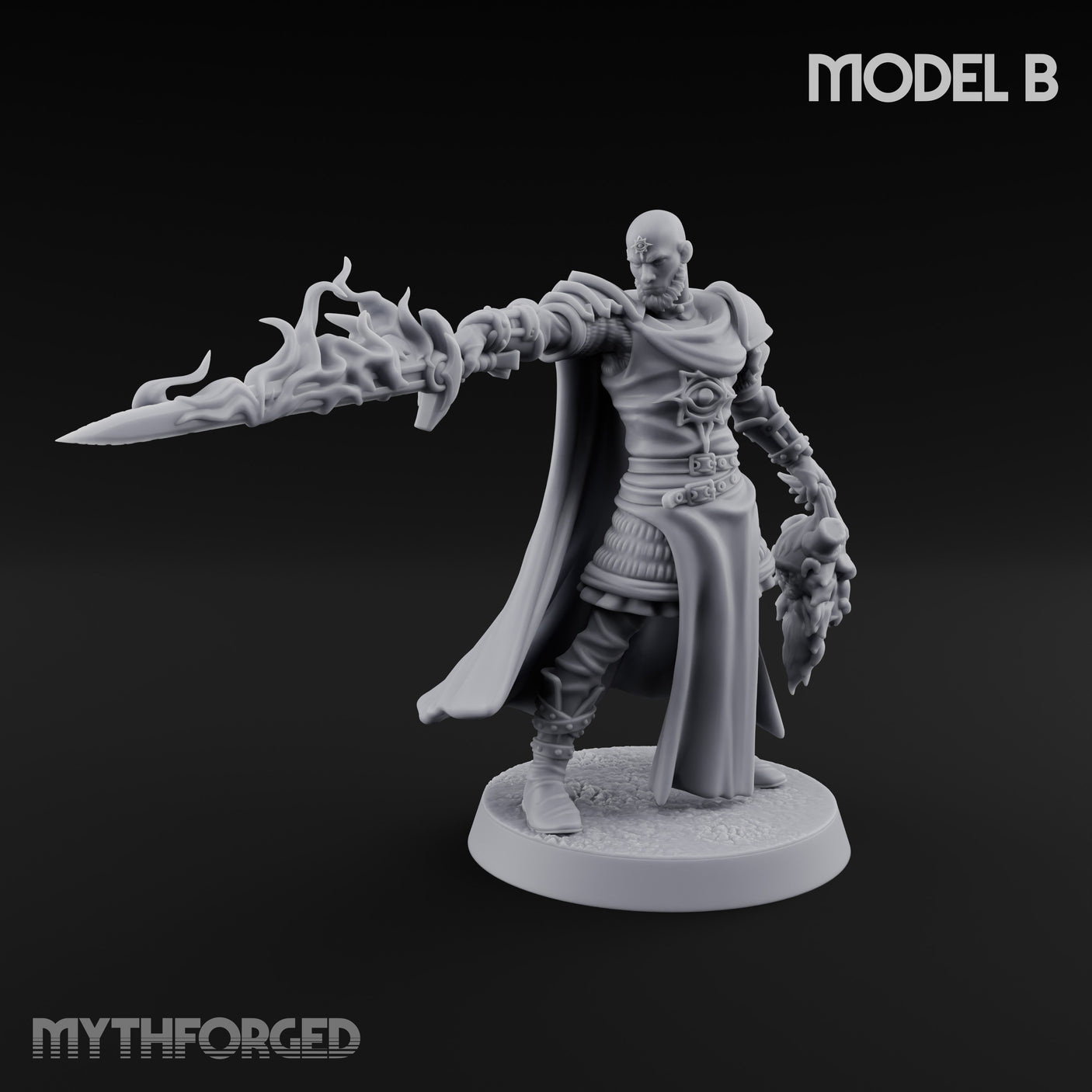Soul Spear Wielding Human Ash Paladin B Miniature for Dungeons and Dragons, Pathfinder or other TTRPGs