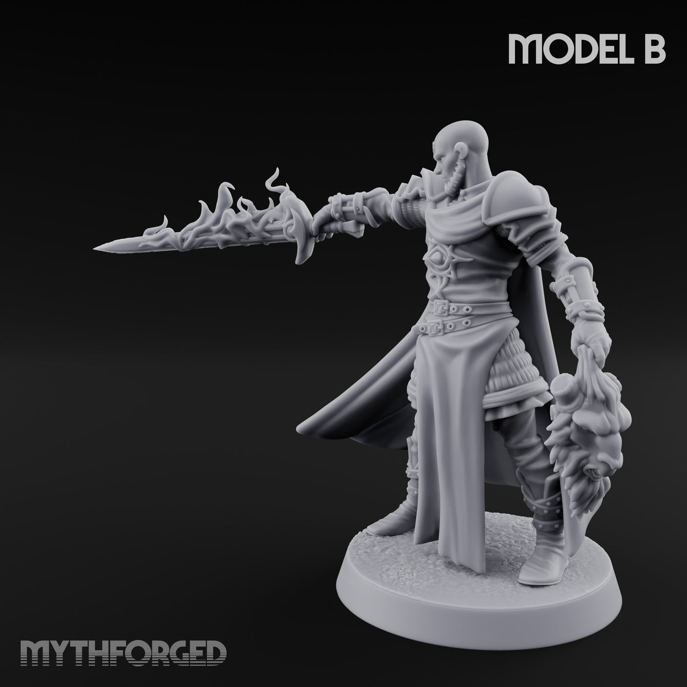 Soul Spear Wielding Human Ash Paladin B Miniature for Dungeons and Dragons, Pathfinder or other TTRPGs