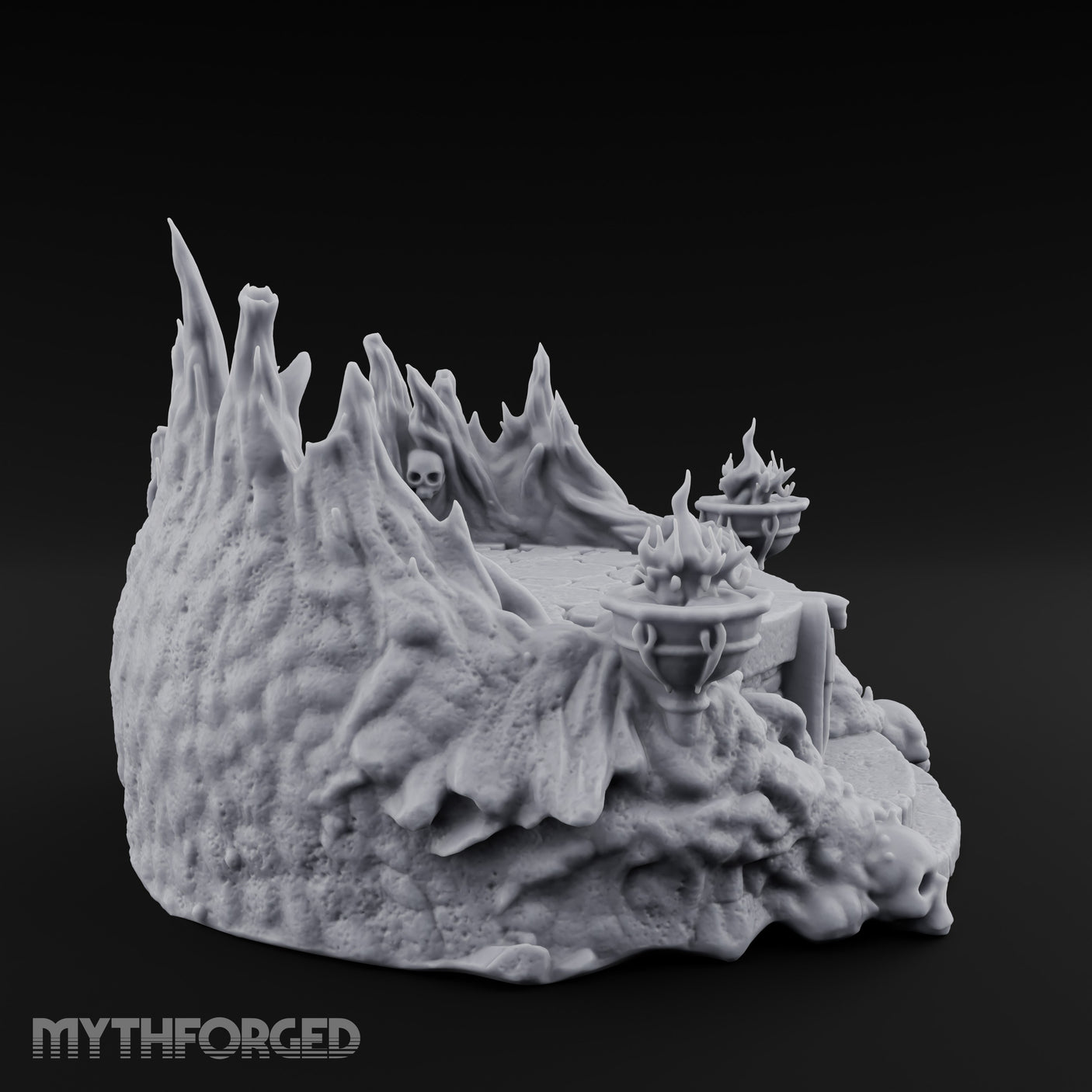 Soul-Wreathed Flame-Flanked Necromantic Ritual Dais Miniature for Dungeons and Dragons, Pathfinder or other TTRPGs