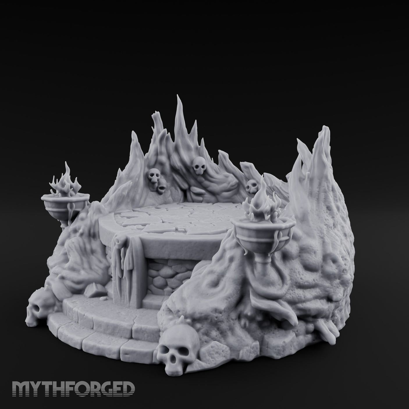 Soul-Wreathed Flame-Flanked Necromantic Ritual Dais Miniature for Dungeons and Dragons, Pathfinder or other TTRPGs