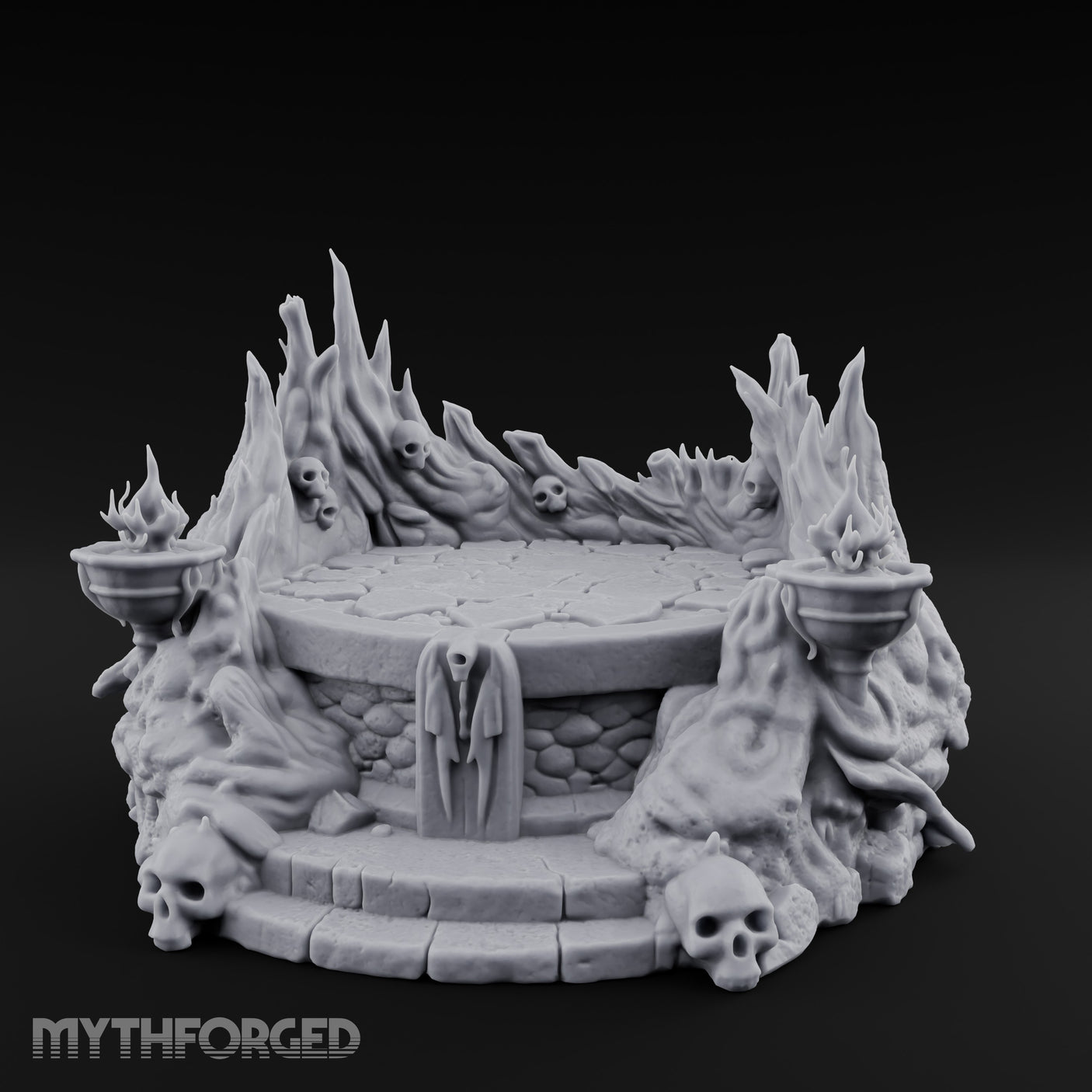 Soul-Wreathed Flame-Flanked Necromantic Ritual Dais Miniature for Dungeons and Dragons, Pathfinder or other TTRPGs