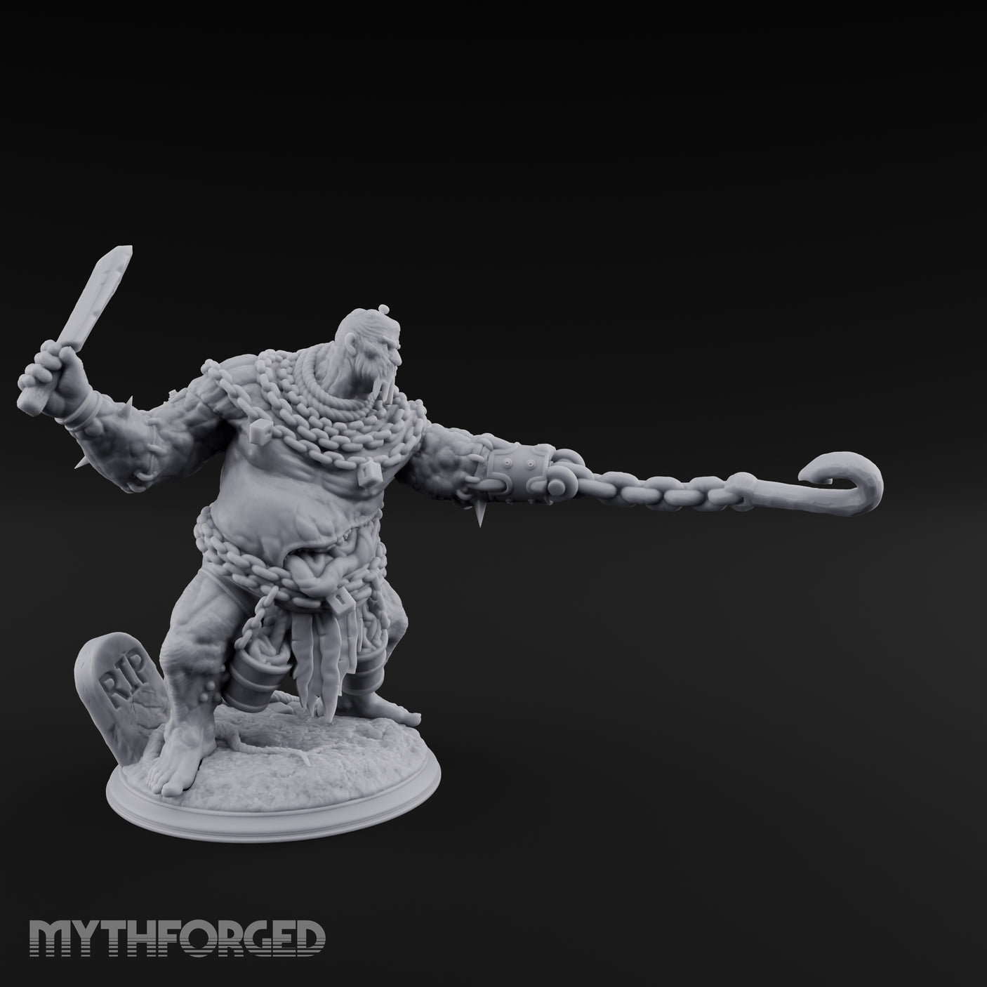 Cleaver Swinging Undead Ogre Butcher Miniature for Dungeons and Dragons, Pathfinder or other TTRPGs