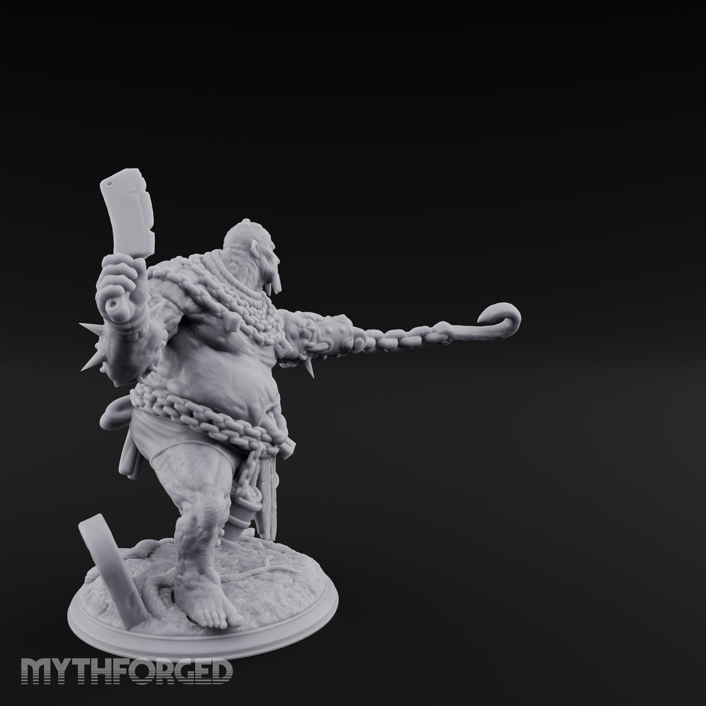 Cleaver Swinging Undead Ogre Butcher Miniature for Dungeons and Dragons, Pathfinder or other TTRPGs