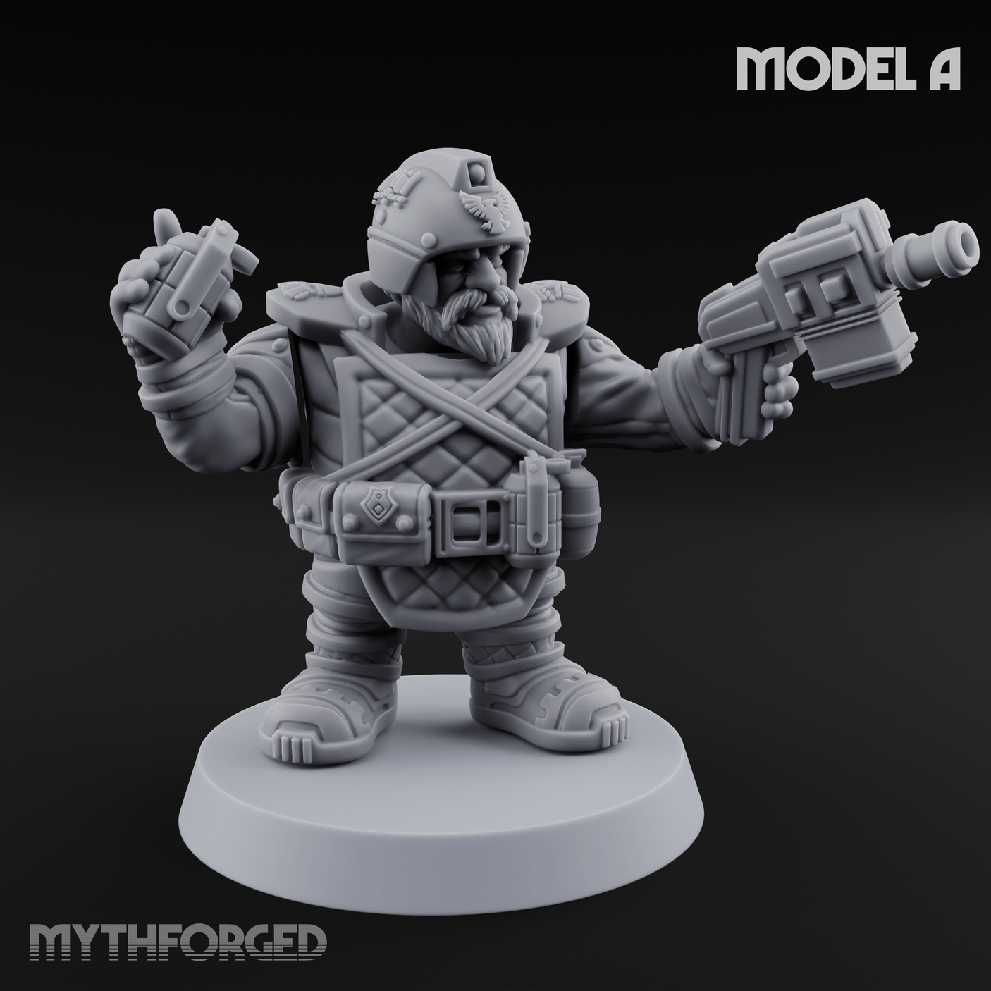 Both Barrels Blazing Space Dwarf Soldiers A Miniature for Dungeons and Dragons, Pathfinder or other TTRPGs