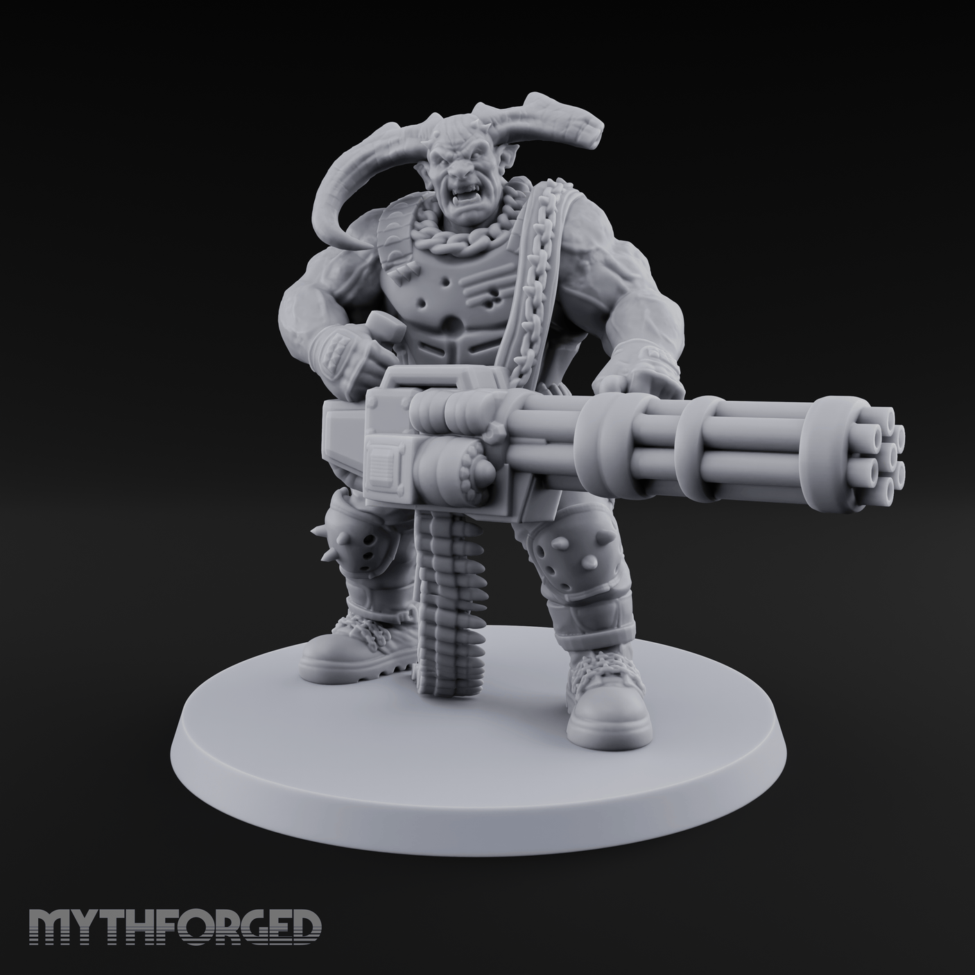 Gatling Gun Grinning Troll Gunner Miniature for Dungeons and Dragons, Pathfinder or other TTRPGs