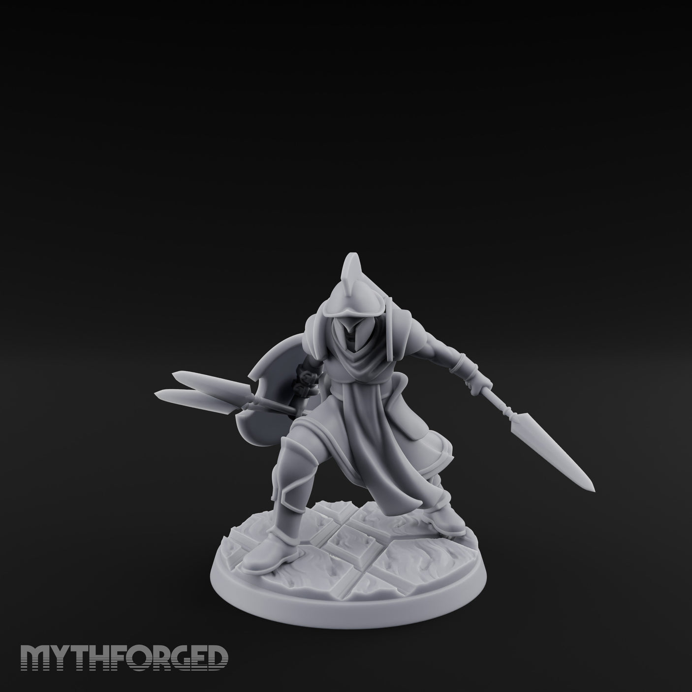 Spear And Shield Lunging Human Spear Warrior Model A Miniature for Dungeons and Dragons, Pathfinder or other TTRPGs