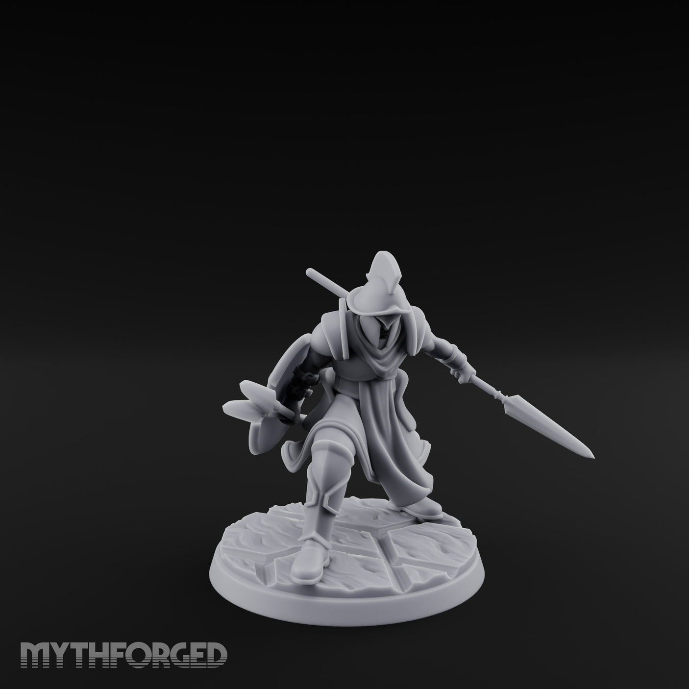 Spear And Shield Lunging Human Spear Warrior Model A Miniature for Dungeons and Dragons, Pathfinder or other TTRPGs