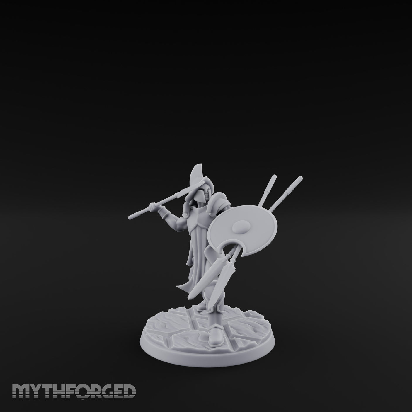 Spear And Shield Lunging Human Spear Warrior Model B Miniature for Dungeons and Dragons, Pathfinder or other TTRPGs