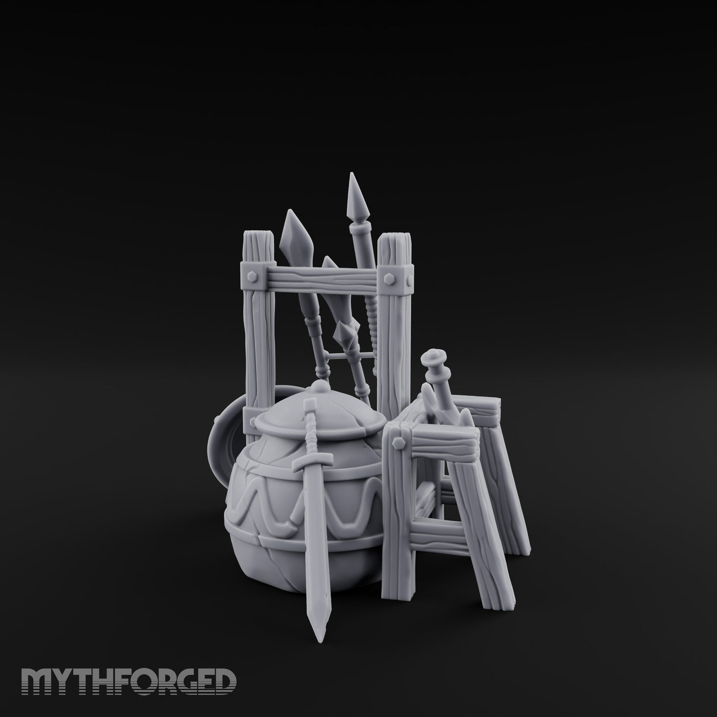 Spear-Racked Helm-Propped Armory Weapon Stand Set
