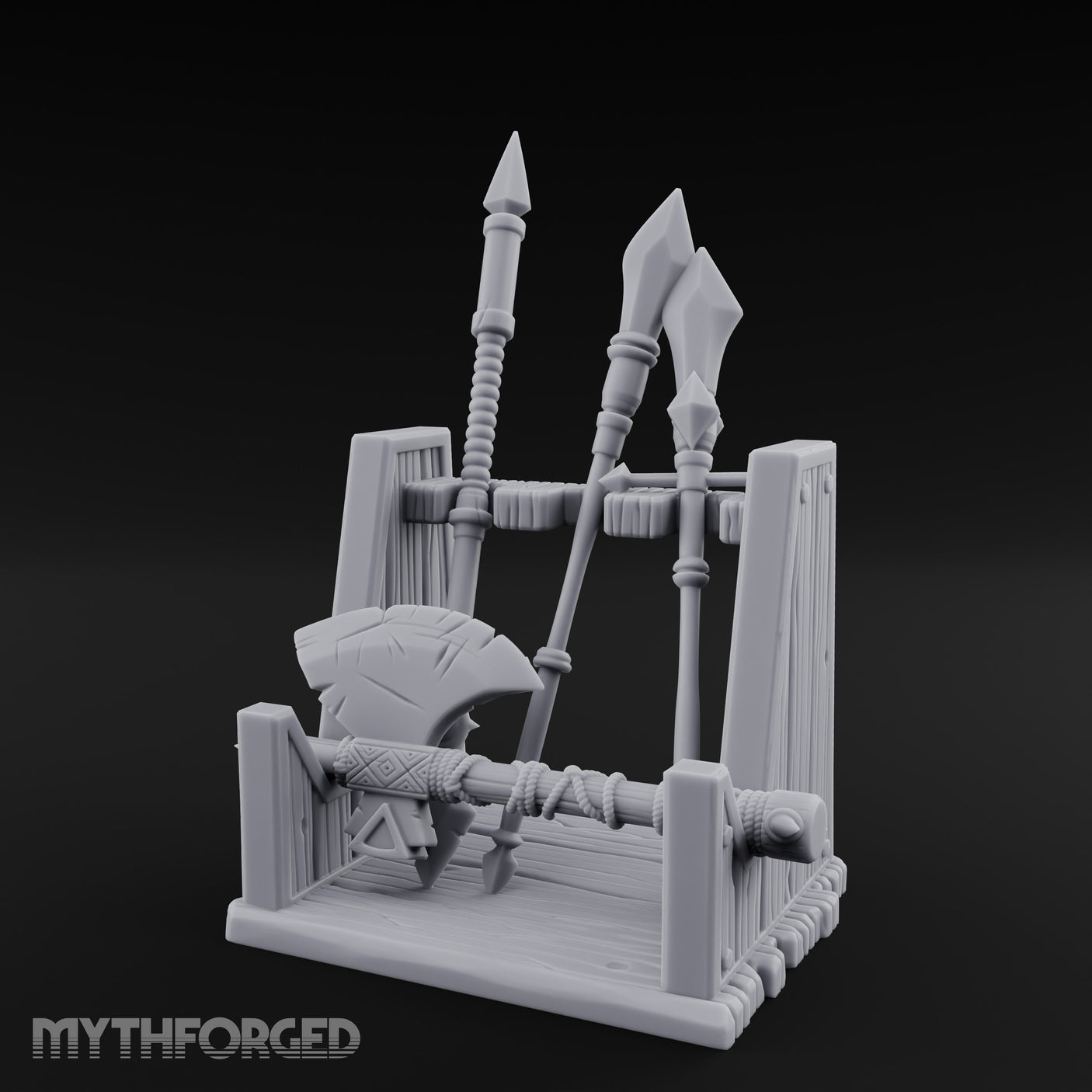 Spear-Racked Rope-Lashed Tribal Weapon Stand