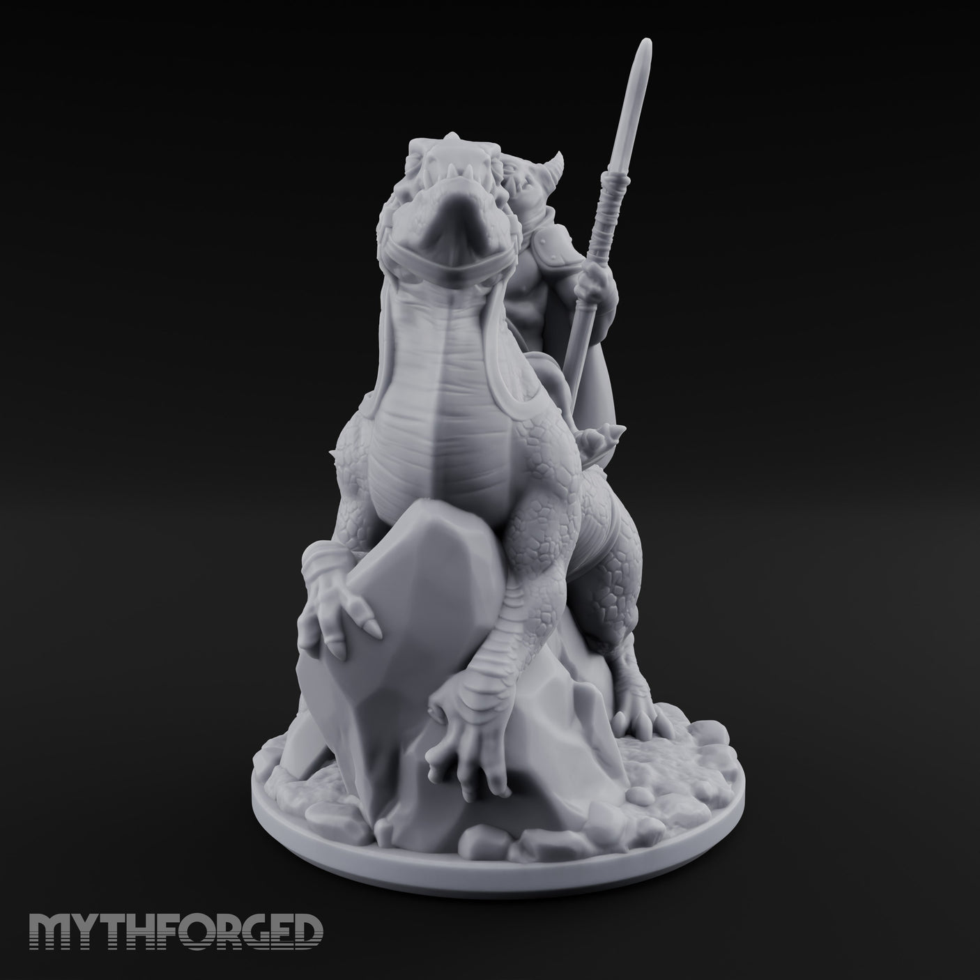 Spear Raised Riding Kobold Raptor Rider Miniature for Dungeons and Dragons, Pathfinder or other TTRPGs