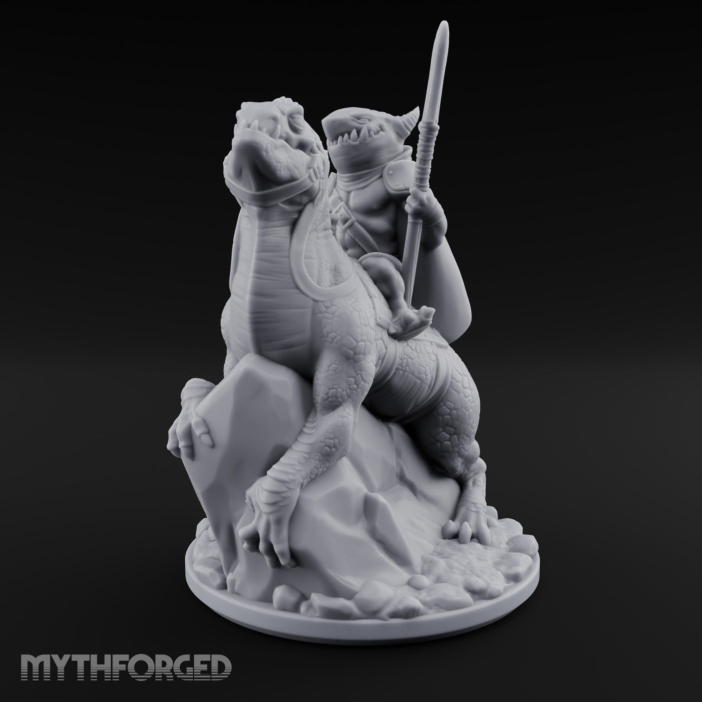 Spear Raised Riding Kobold Raptor Rider Miniature for Dungeons and Dragons, Pathfinder or other TTRPGs