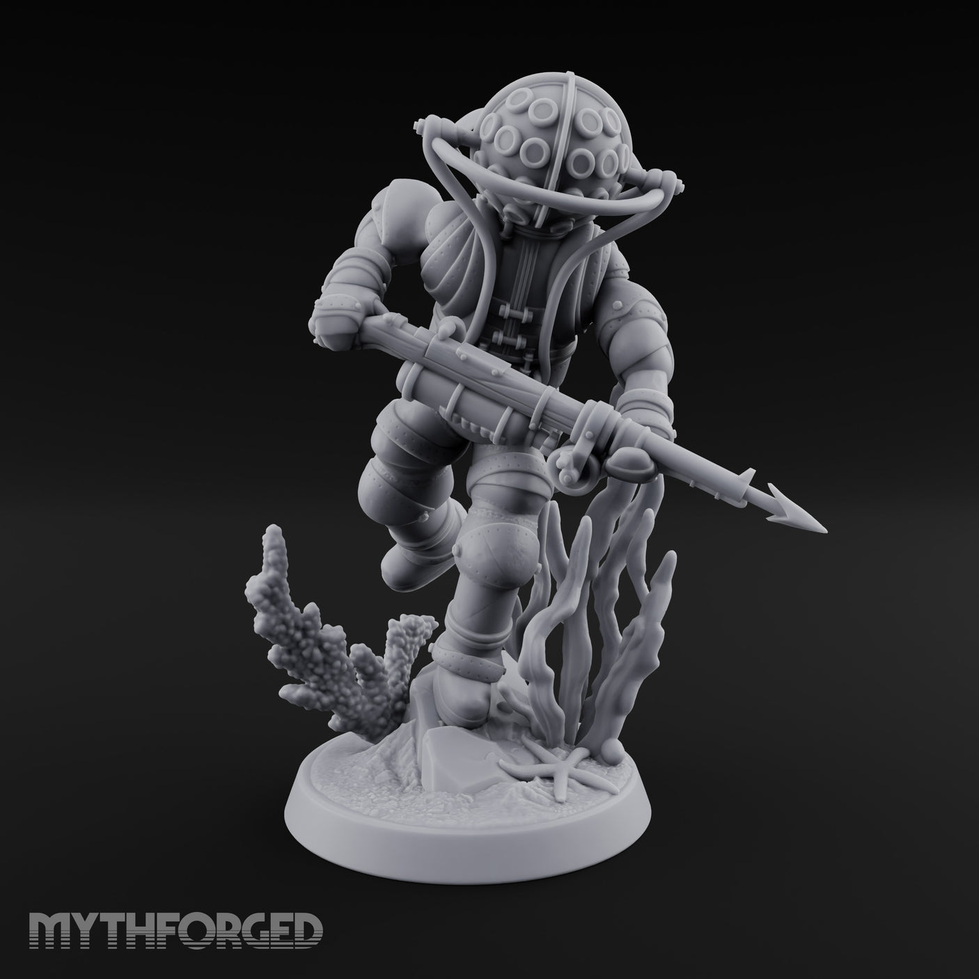 Speargun Levelled Human Deep Sea Diver Miniature for Dungeons and Dragons, Pathfinder or other TTRPGs