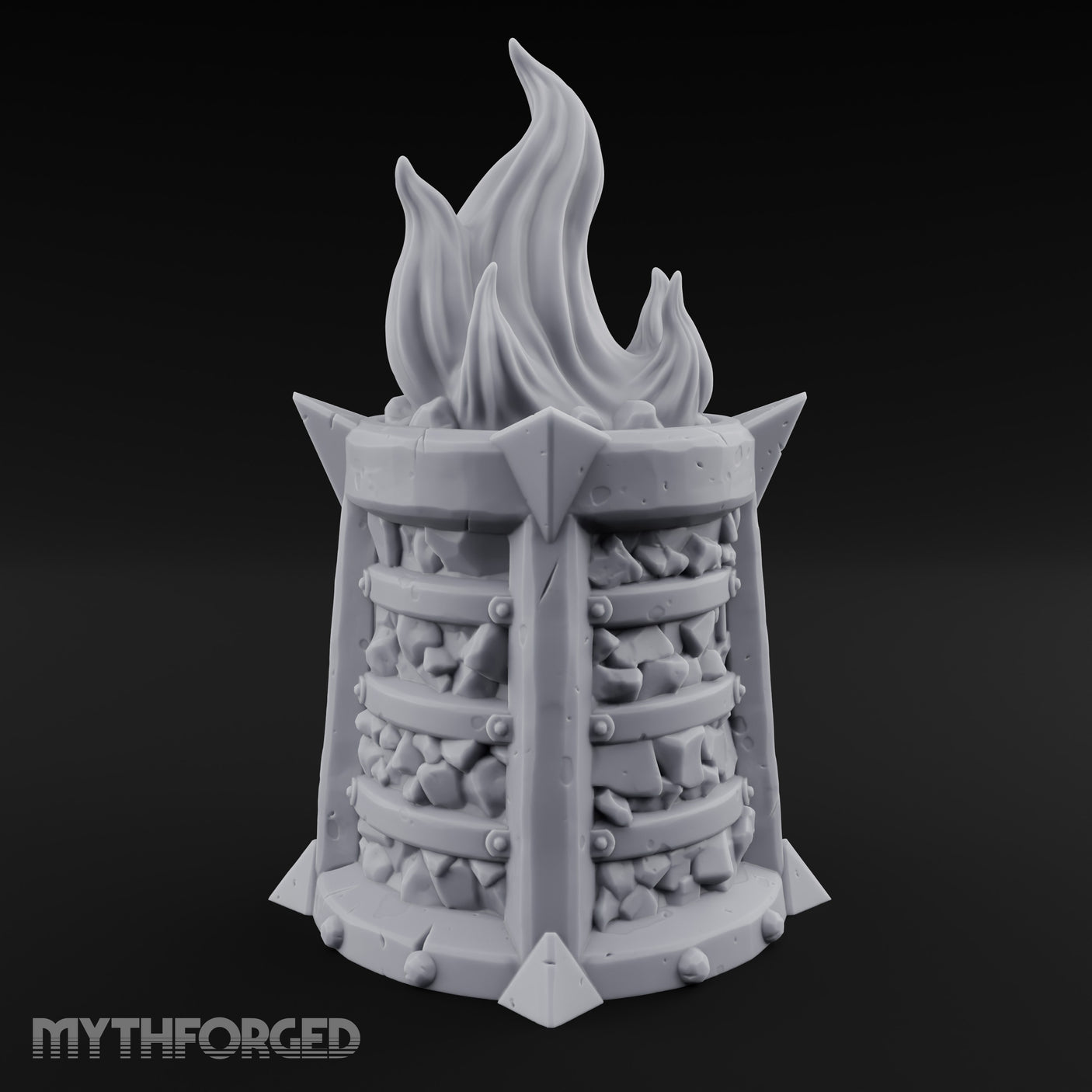 Spike-Finned Coal-Packed Iron Brazier Miniature for Dungeons and Dragons, Pathfinder or other TTRPGs