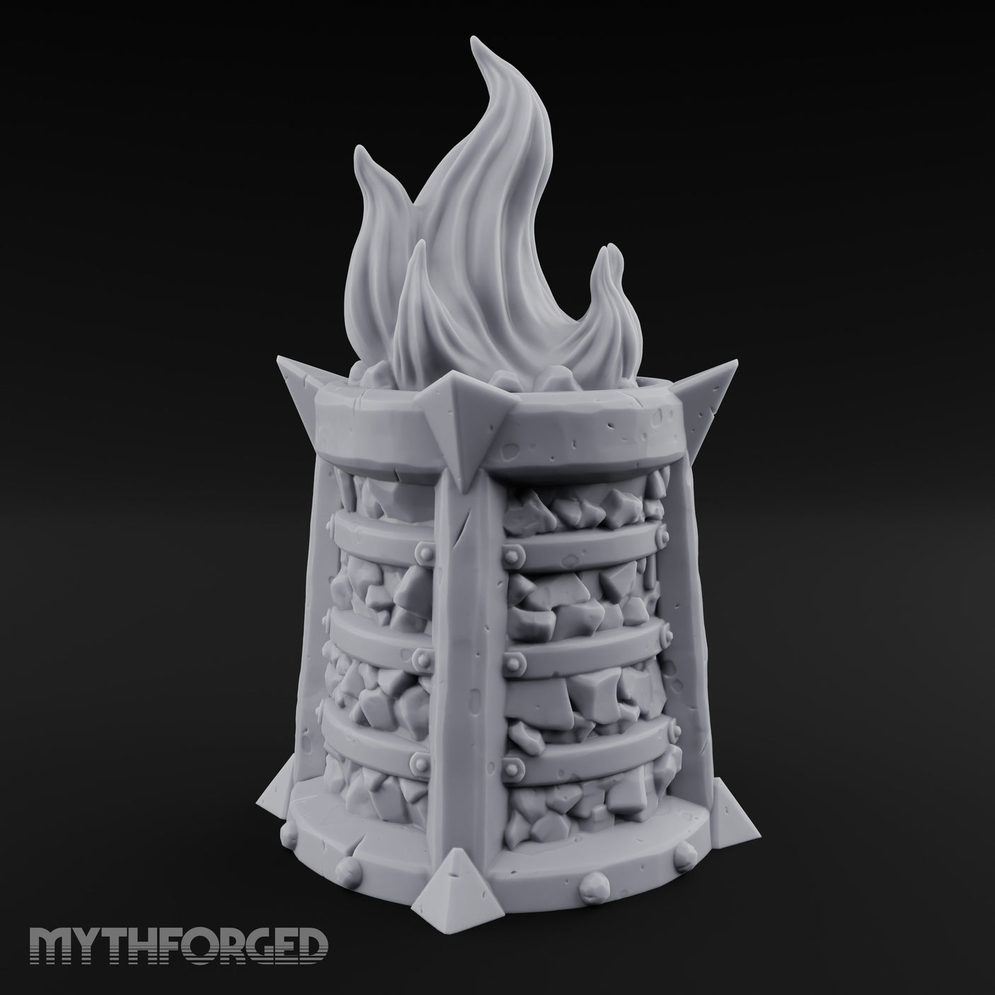 Spike-Finned Coal-Packed Iron Brazier Miniature for Dungeons and Dragons, Pathfinder or other TTRPGs