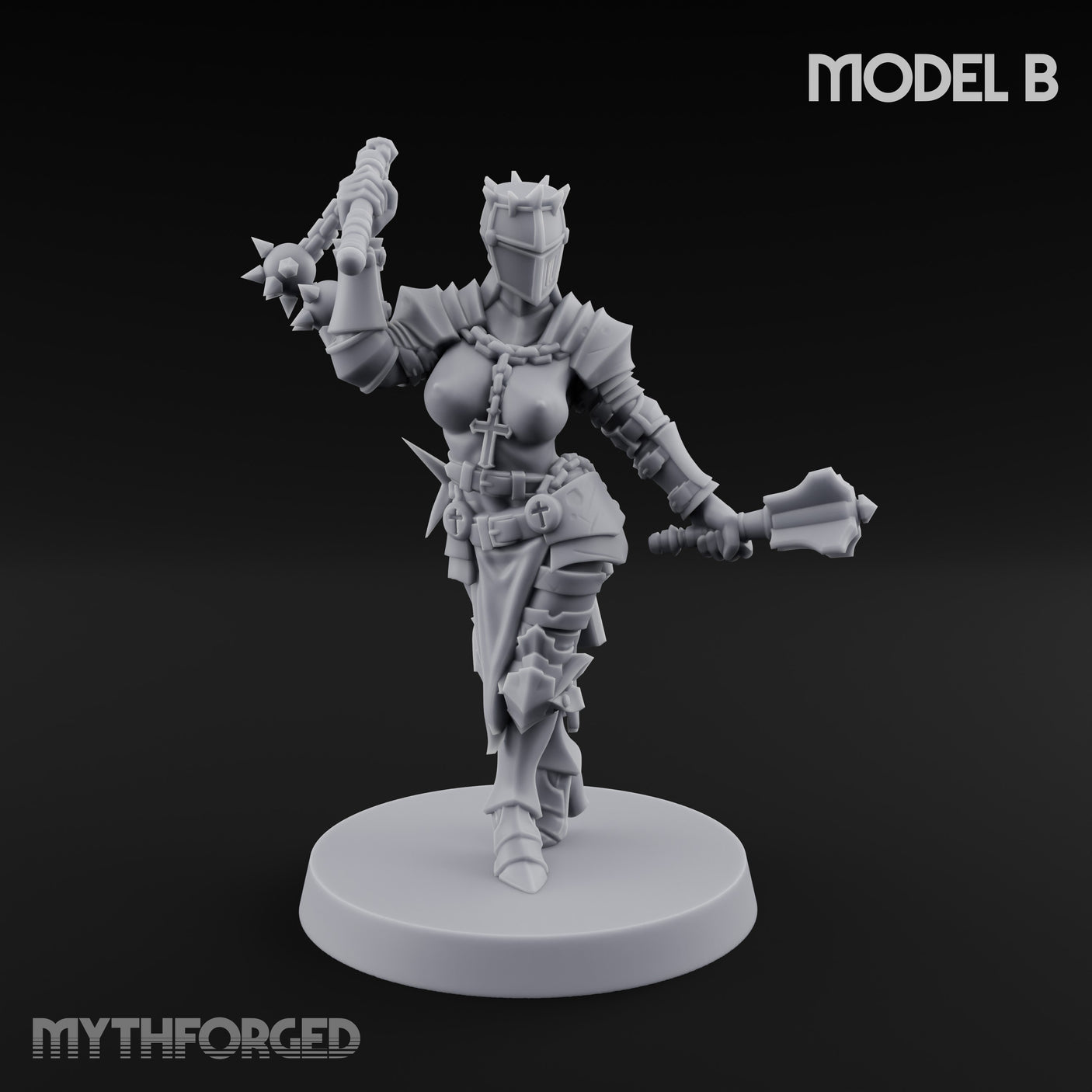 Spike Helmed Mace Swinging Anointed Warrior B Miniature for Dungeons and Dragons, Pathfinder or other TTRPGs
