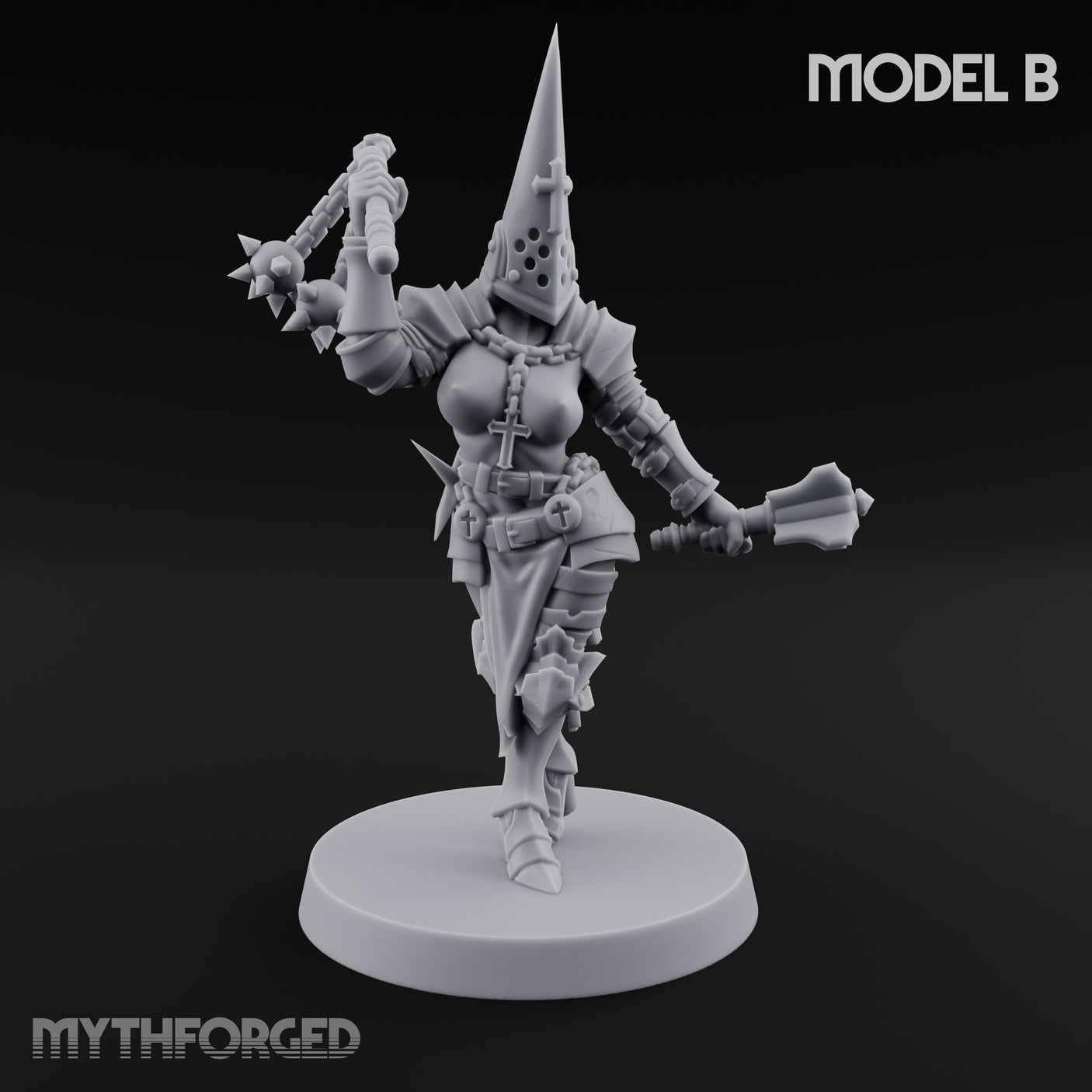 Spike Helmed Mace Swinging Anointed Warrior B Miniature for Dungeons and Dragons, Pathfinder or other TTRPGs