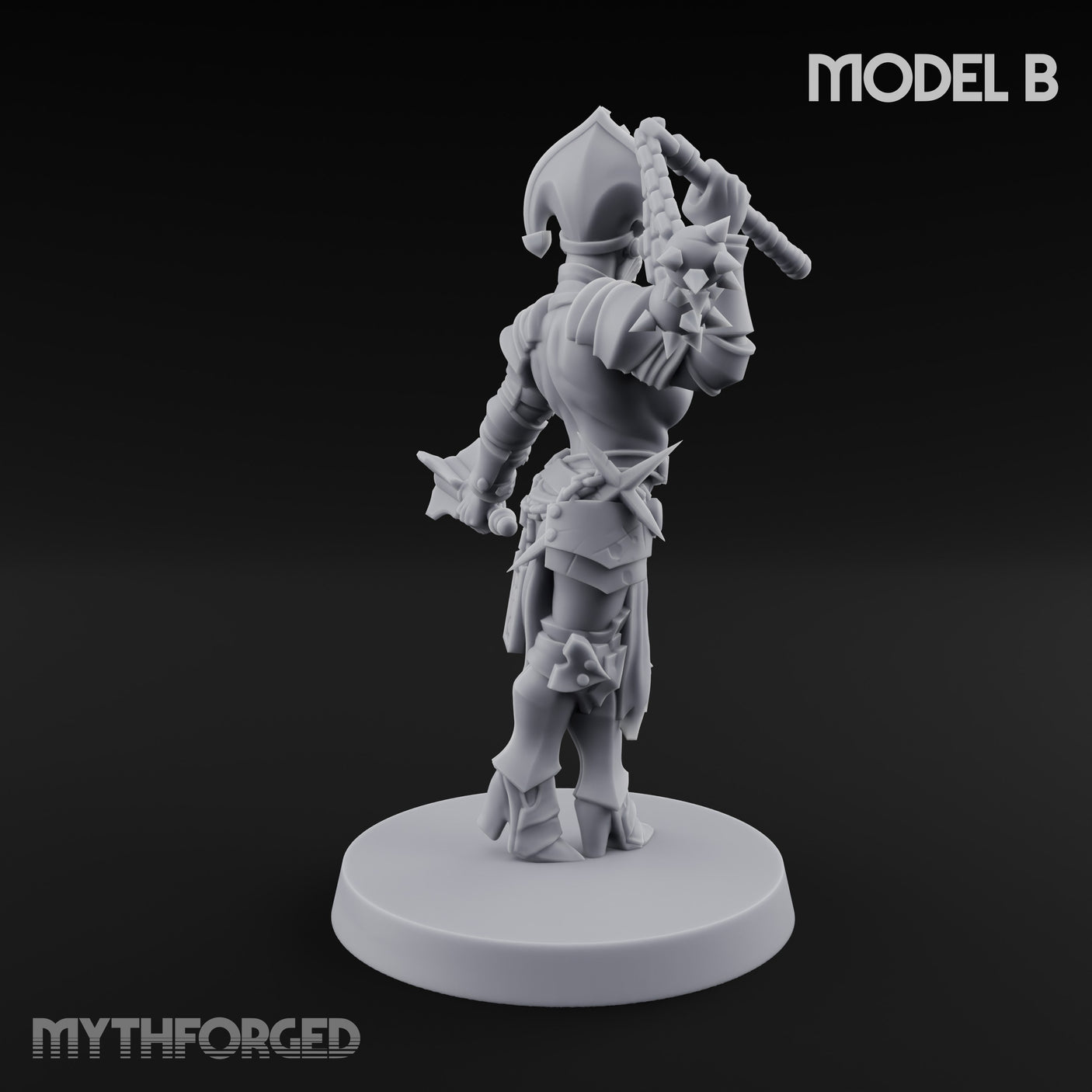 Spike Helmed Mace Swinging Anointed Warrior B Miniature for Dungeons and Dragons, Pathfinder or other TTRPGs
