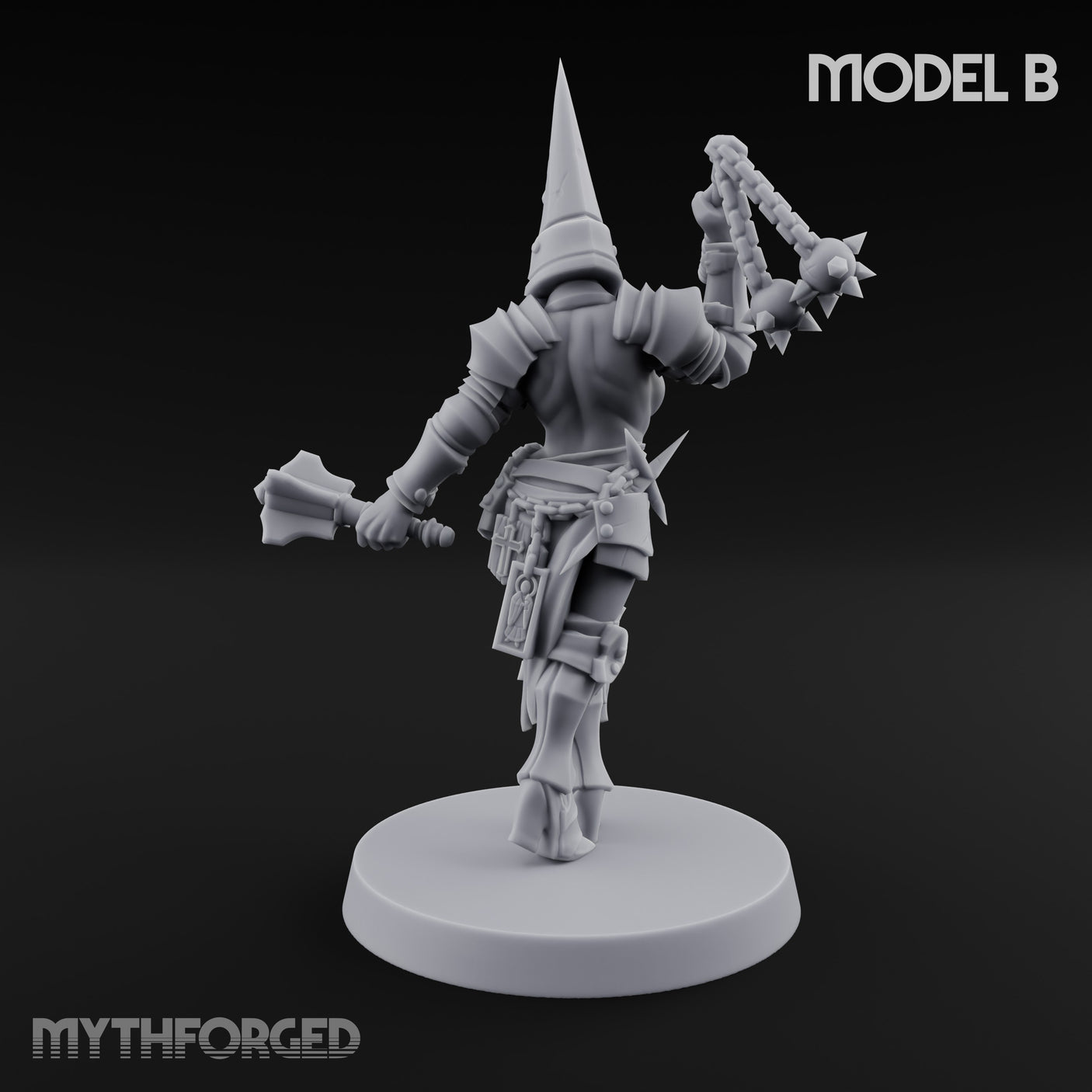 Spike Helmed Mace Swinging Anointed Warrior B Miniature for Dungeons and Dragons, Pathfinder or other TTRPGs
