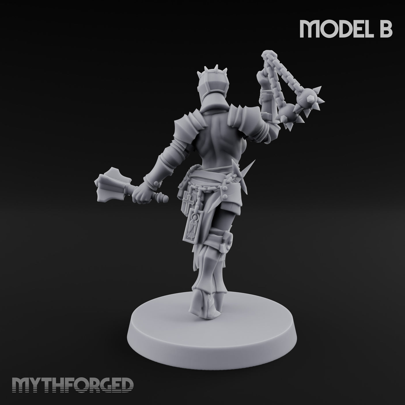 Spike Helmed Mace Swinging Anointed Warrior B Miniature for Dungeons and Dragons, Pathfinder or other TTRPGs
