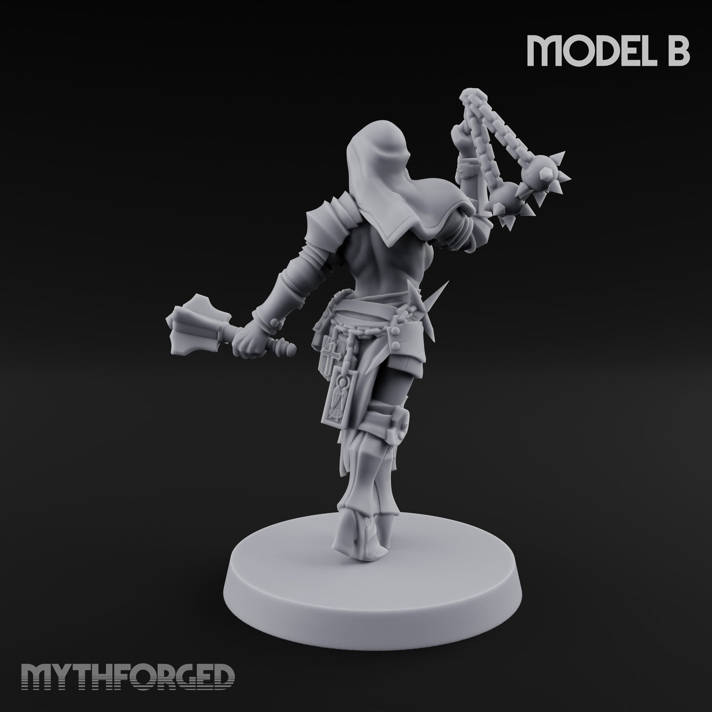 Spike Helmed Mace Swinging Anointed Warrior B Miniature for Dungeons and Dragons, Pathfinder or other TTRPGs