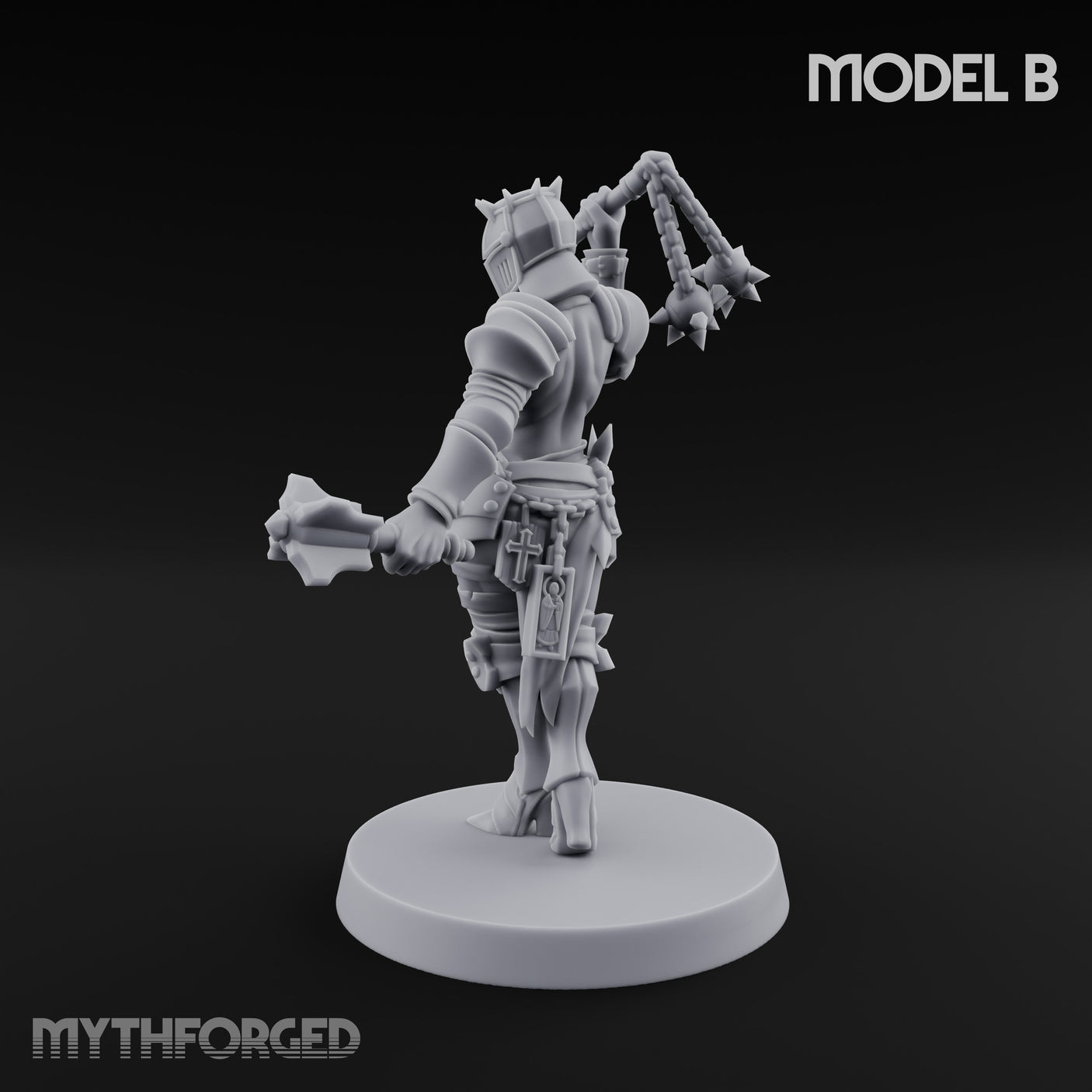 Spike Helmed Mace Swinging Anointed Warrior B Miniature for Dungeons and Dragons, Pathfinder or other TTRPGs