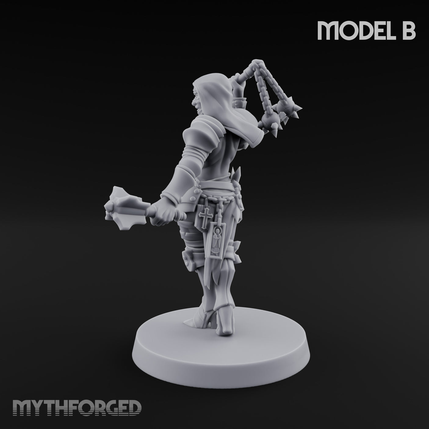 Spike Helmed Mace Swinging Anointed Warrior B Miniature for Dungeons and Dragons, Pathfinder or other TTRPGs