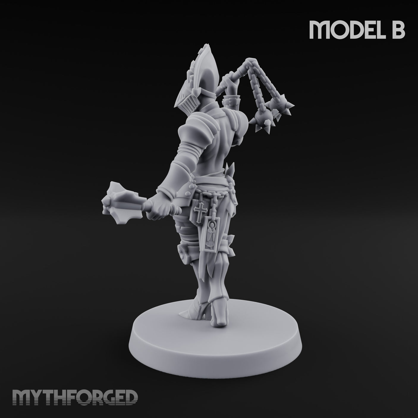 Spike Helmed Mace Swinging Anointed Warrior B Miniature for Dungeons and Dragons, Pathfinder or other TTRPGs