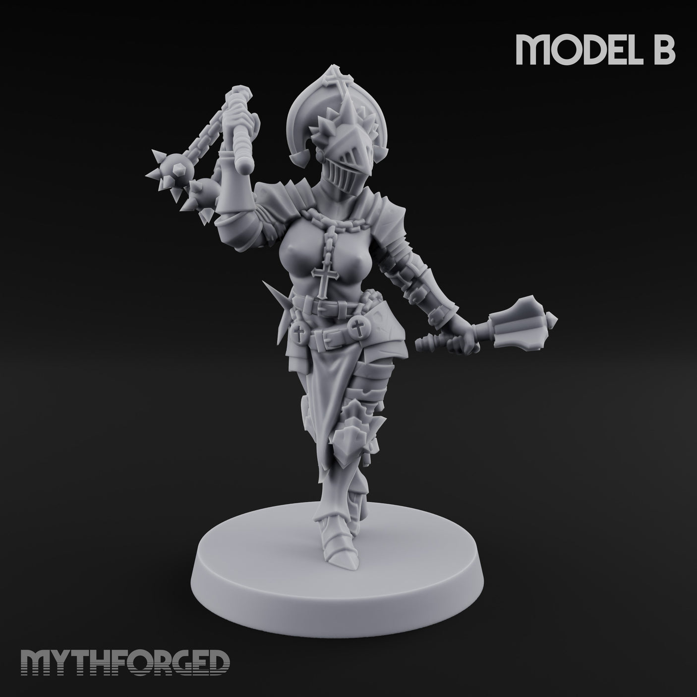 Spike Helmed Mace Swinging Anointed Warrior B Miniature for Dungeons and Dragons, Pathfinder or other TTRPGs