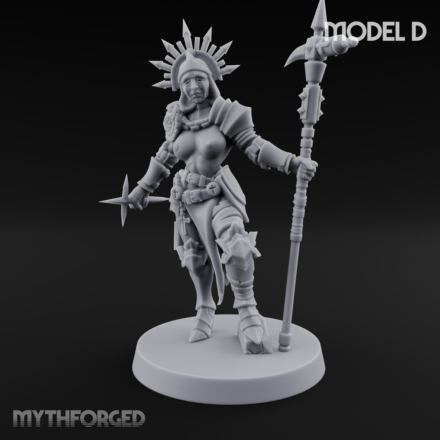 Spike Helmed Mace Swinging Anointed Warrior D Miniature for Dungeons and Dragons, Pathfinder or other TTRPGs
