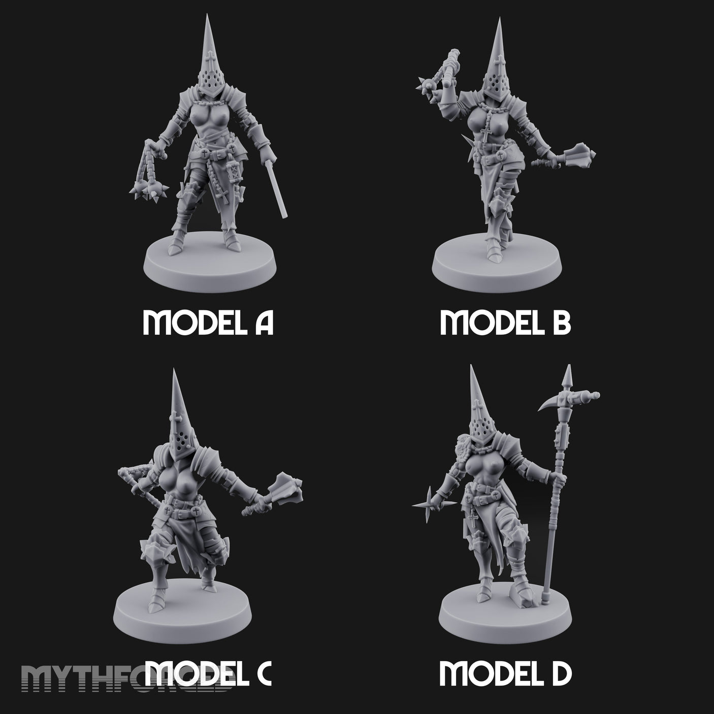 Spike Helmed Mace Swinging Anointed Warriors Miniature for Dungeons and Dragons, Pathfinder or other TTRPGs