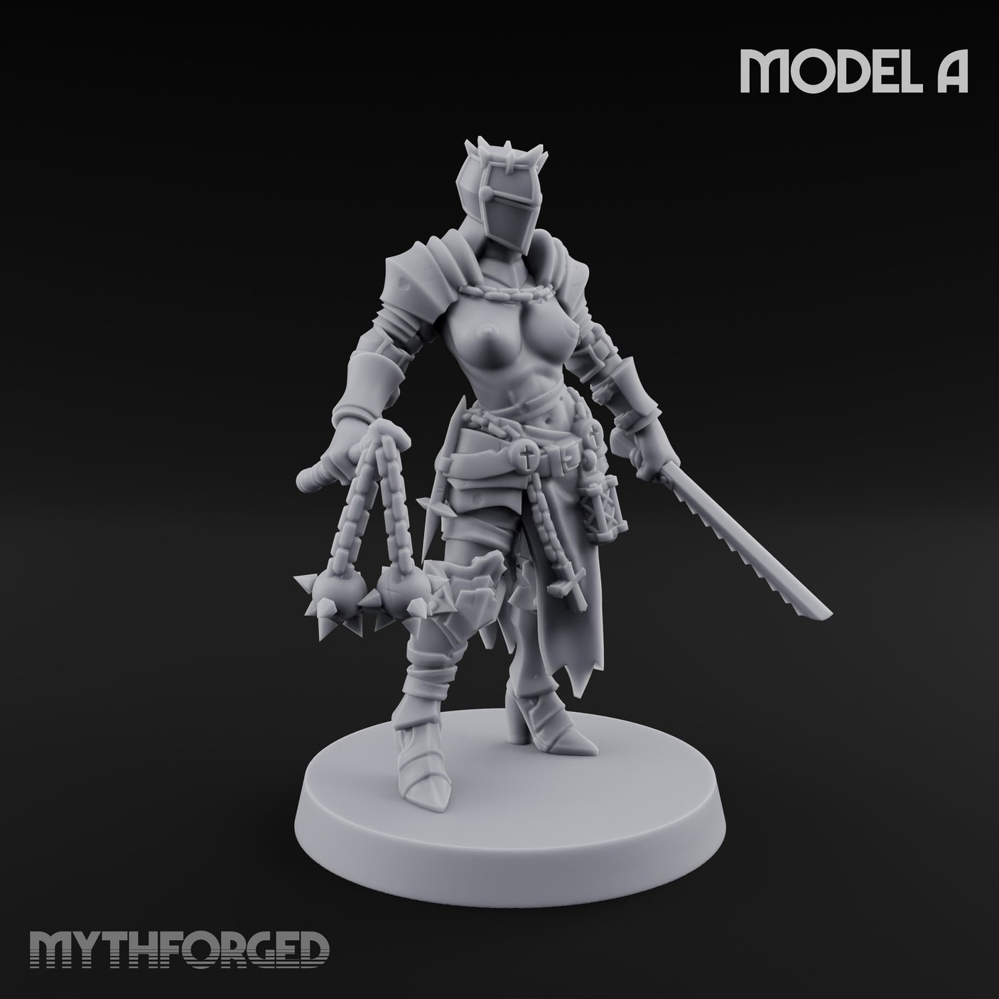 Spike Helmed Mace Swinging Anointed Warriors Miniature for Dungeons and Dragons, Pathfinder or other TTRPGs