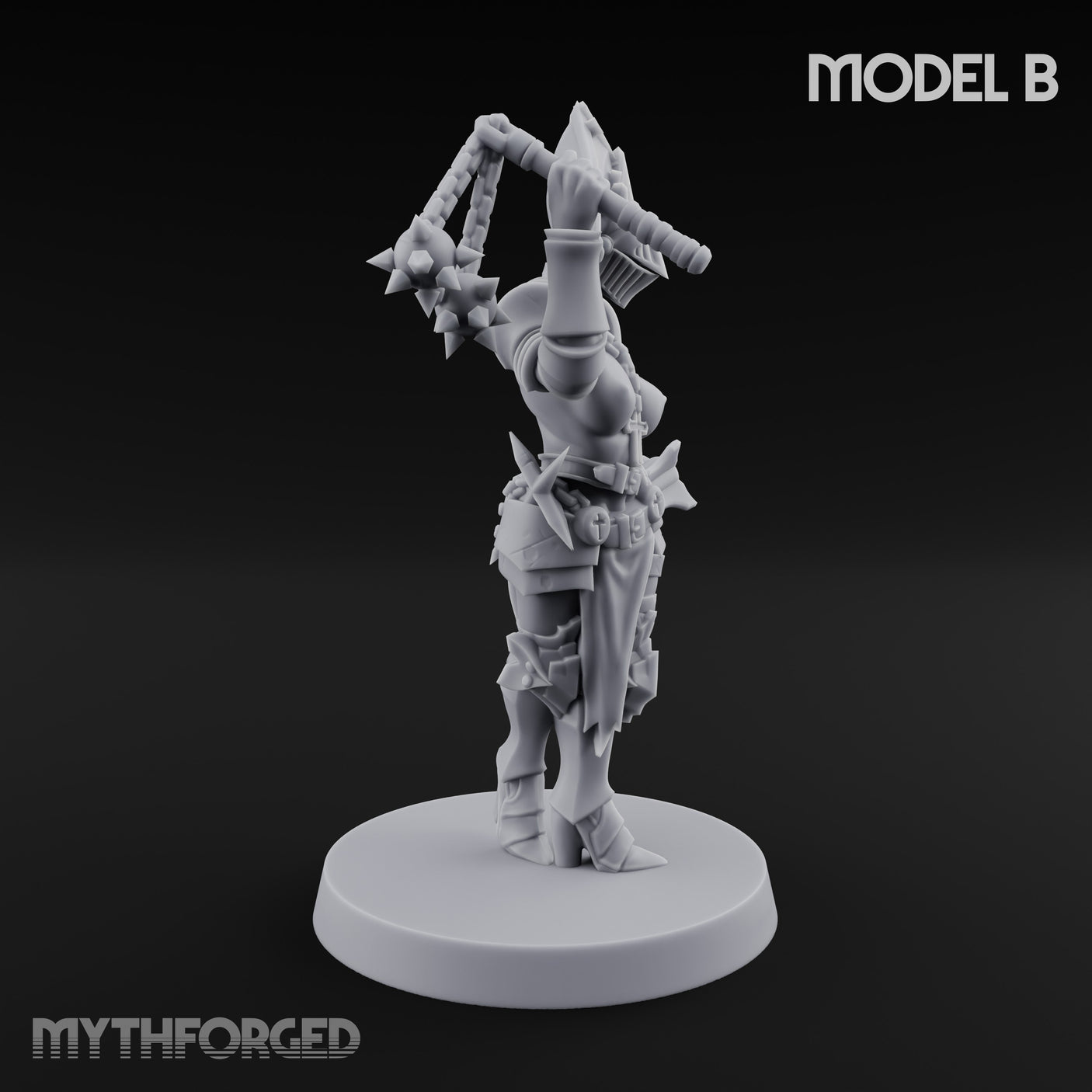 Spike Helmed Mace Swinging Anointed Warriors Miniature for Dungeons and Dragons, Pathfinder or other TTRPGs