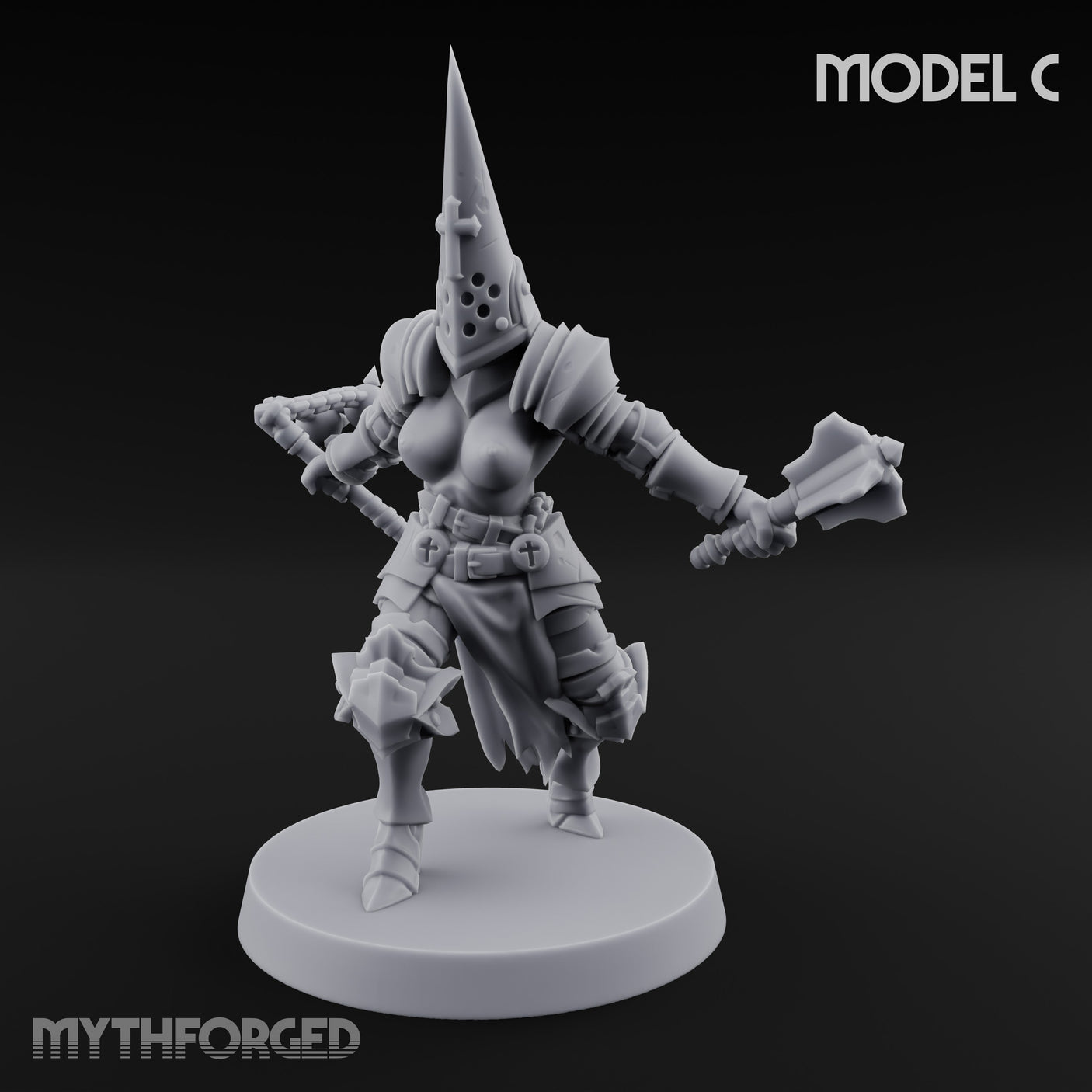 Spike Helmed Mace Swinging Anointed Warriors Miniature for Dungeons and Dragons, Pathfinder or other TTRPGs