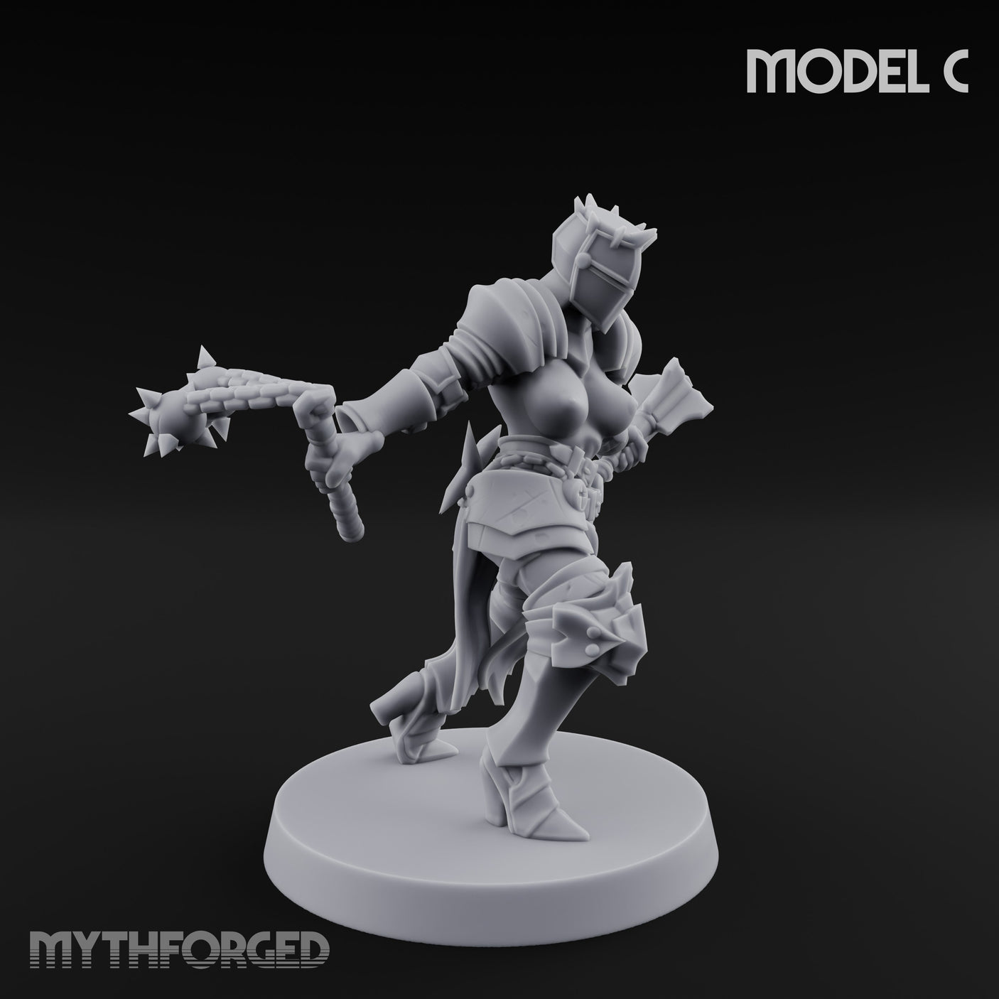 Spike Helmed Mace Swinging Anointed Warriors Miniature for Dungeons and Dragons, Pathfinder or other TTRPGs